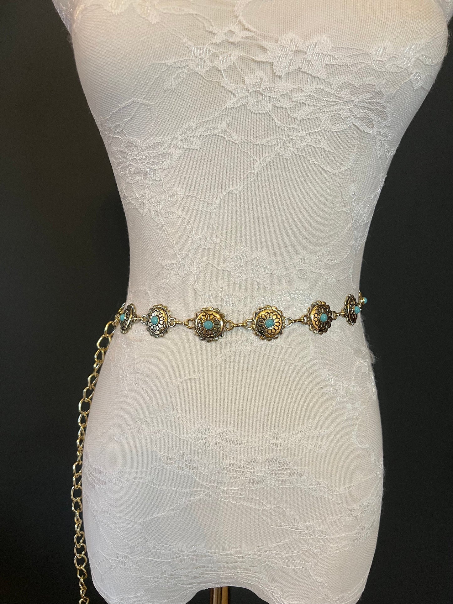 X-long Ring Belt, Metal Disc Belt, Teen Sizes, Size 18” - 60”, Fan Design, Fan Collection, Light Gold, Silver, Turquoise Metal belt, Fashion