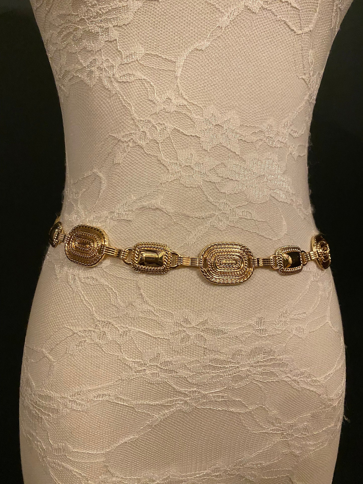 X-Long Belt, Metal Disc Belt, Antique Brass Metal Belt, Fashion Belt, Vintage Style, Gift, Chain Belt, Textured Oval Chain Belt, Fashion