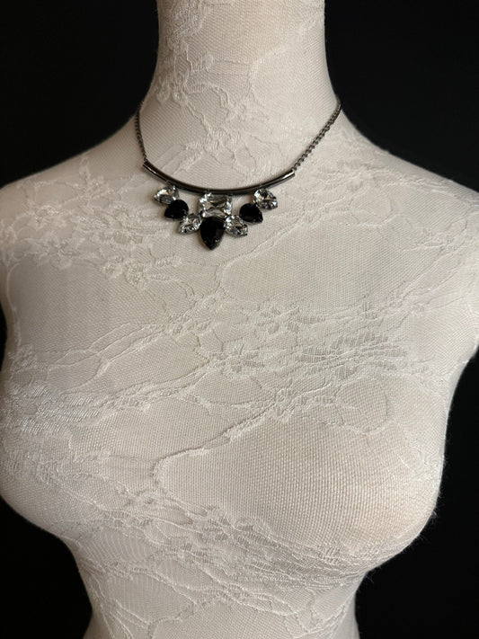 Jewel Necklace, Choker Style Necklace, Gunmetal Colour Chain, Black, Silver Jewels, Elegant Necklace