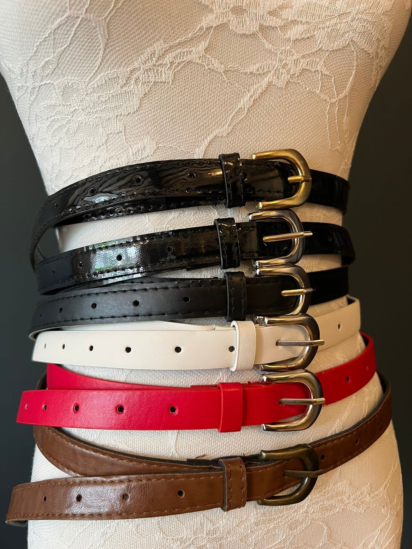 Belts, Skinny Belts, Faux Leather Belts, Patent Belt, Matt Belt, Red, White, Brown, 2cm Wide Belt, Patent Belts, Fashion Belts