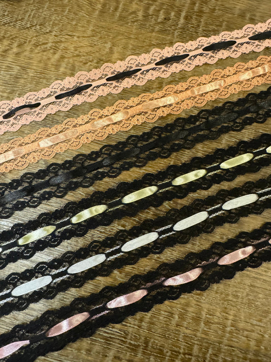 Ribbon Slot Lace, Lace Trim, 6 colours, Fashion Lace, Underwear, Clothing, Vintage Fashion