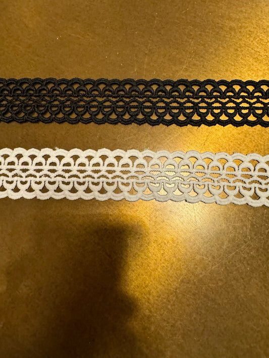 Lace Trim, 3cm Wide, Double Scallop Lace, Black, Ivory, Dress, Craft, Tops