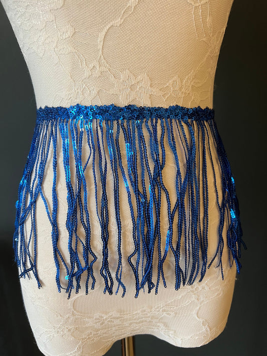8” Long Sequins Fringe, Royal Blue, Dance, Party, Costumes, Performances, Carnival, Skirts, Shorts, Tops, Fashion, Sequins Fringe, 8 colours