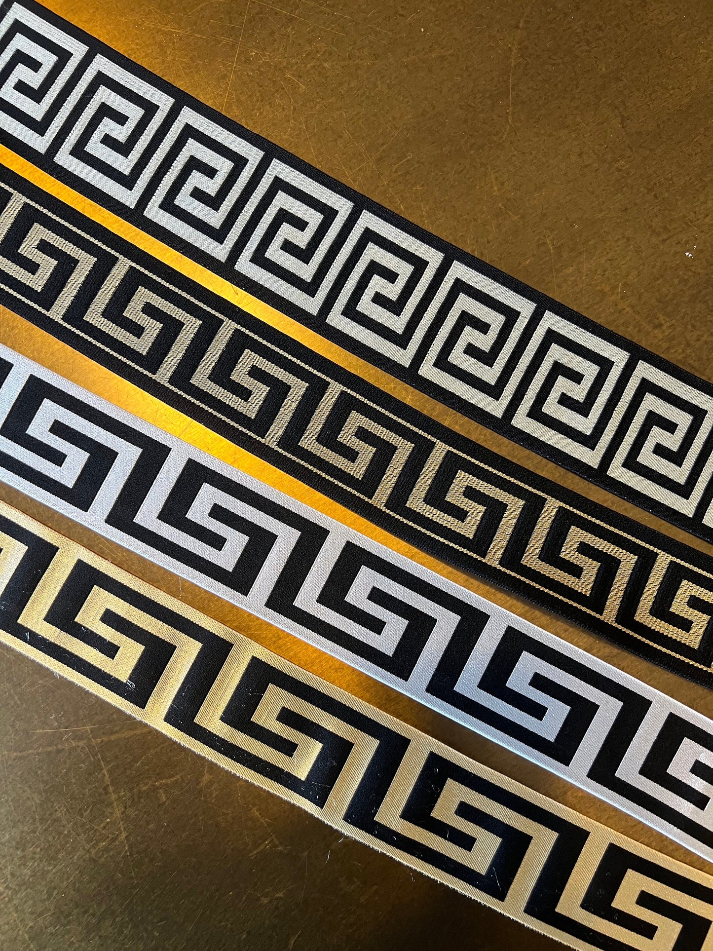 Greek Key Woven Elastic Trim - Gold, Silver, Black, 4cm Wide
