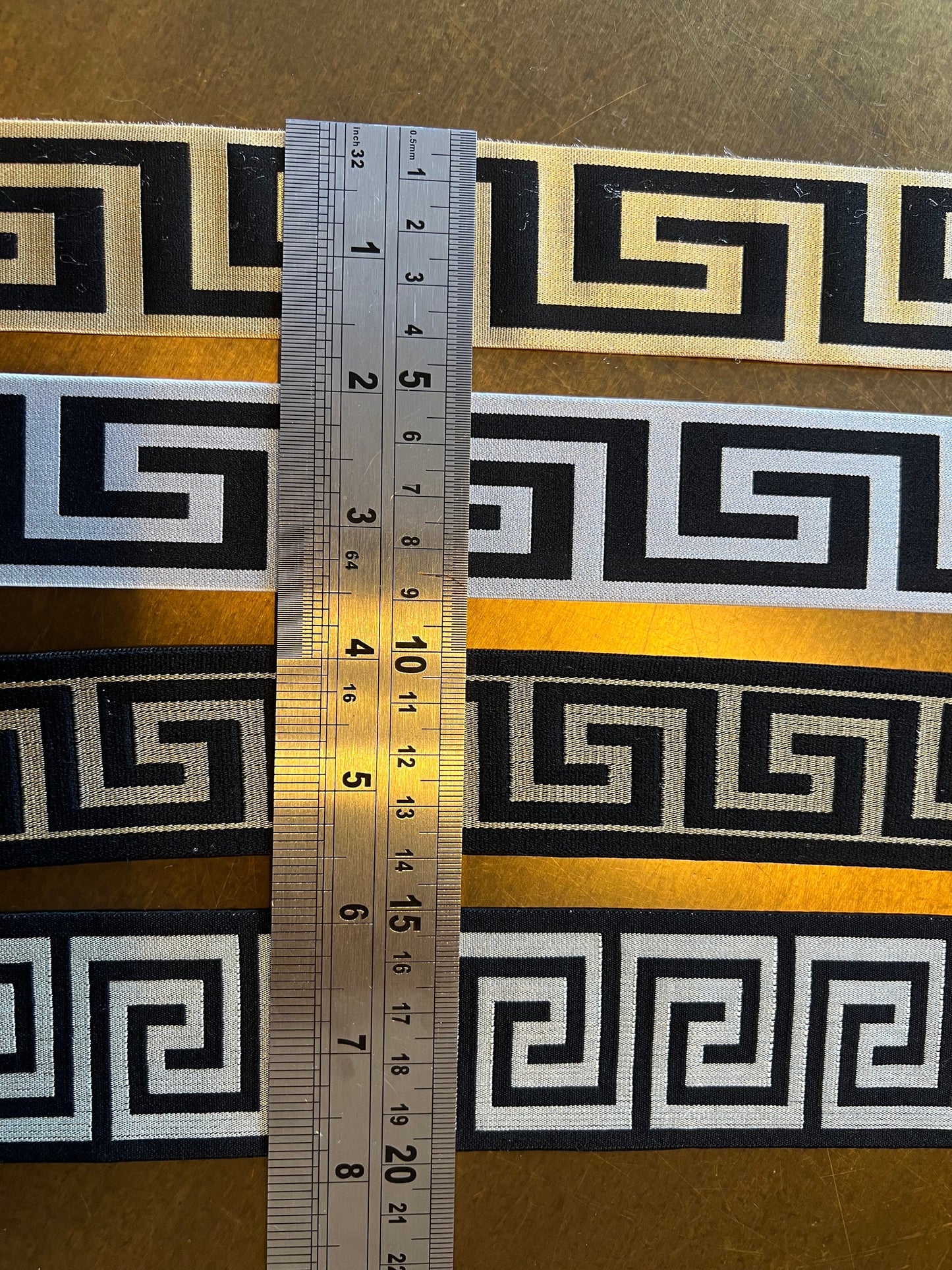 Greek Key Woven Elastic Trim - Gold, Silver, Black, 4cm Wide