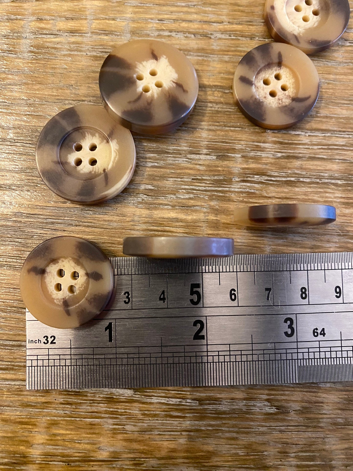 Warm Tone Mock Horn 4-Hole Buttons, 7 sizes