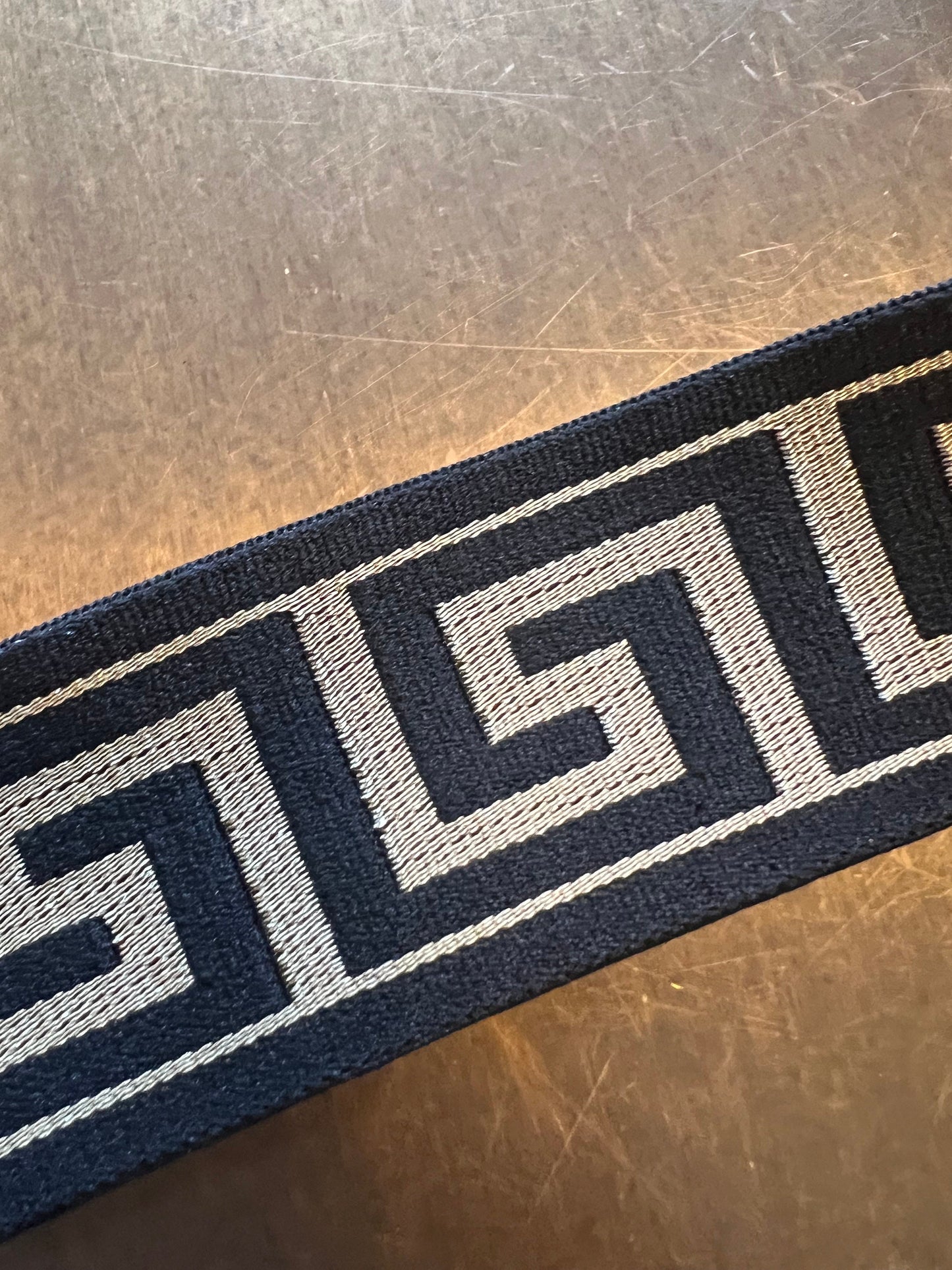 Greek Key Woven Elastic Trim - Gold, Silver, Black, 4cm Wide
