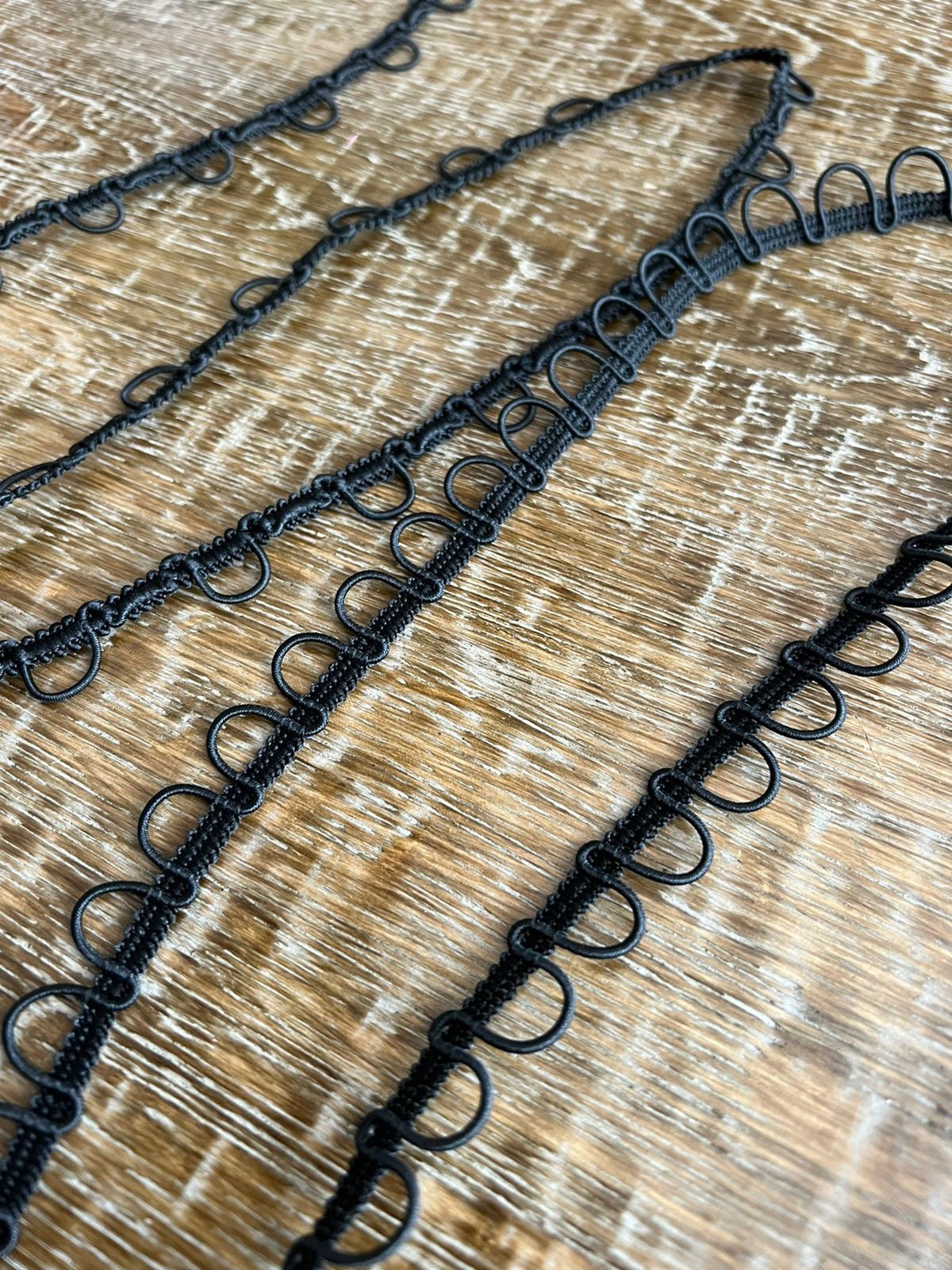 Black Button Loop Tape, Continuous or Spaced Trim