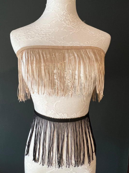 6” Wide Fringe Trim, 15cm Wide Fringe Trimming, Tassel Trim, Fashion Fringe, Black, Champagne