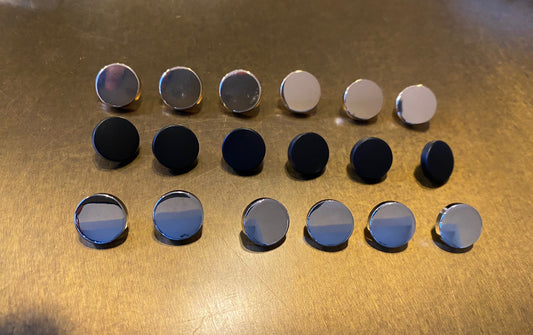 6pc, Metal Buttons, 18L size, Matt the Black, Gold, Silver, High Quality Solid Metal Buttons. 12mm Buttons