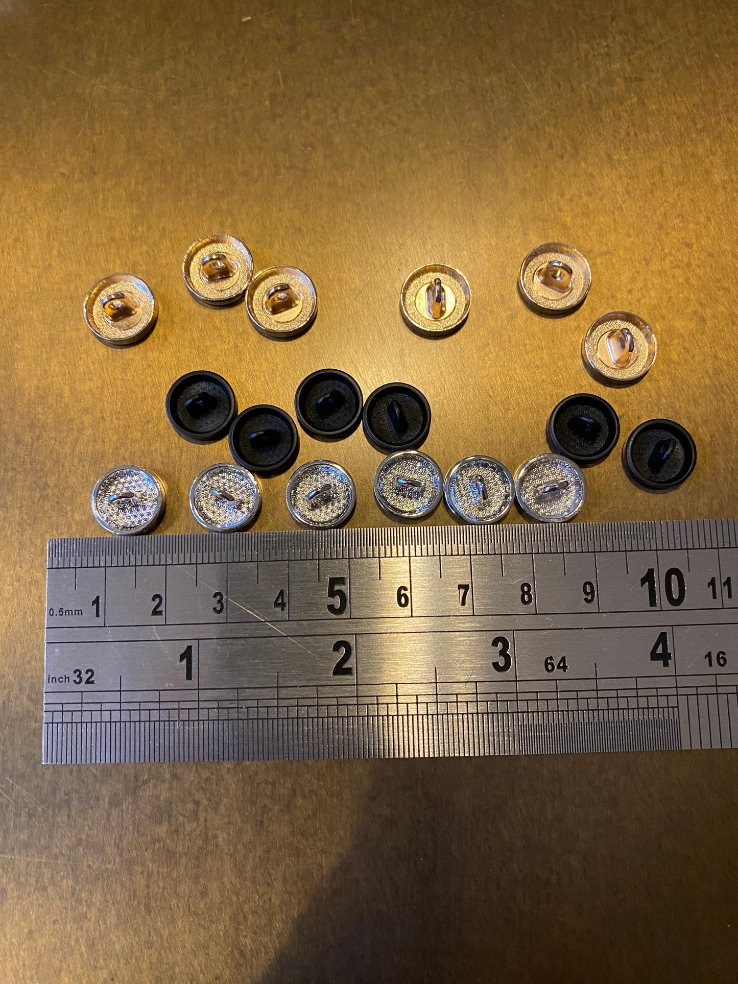 Solid Metal Buttons, Silver, Gold, Matte Black (6pc, 11.5mm)