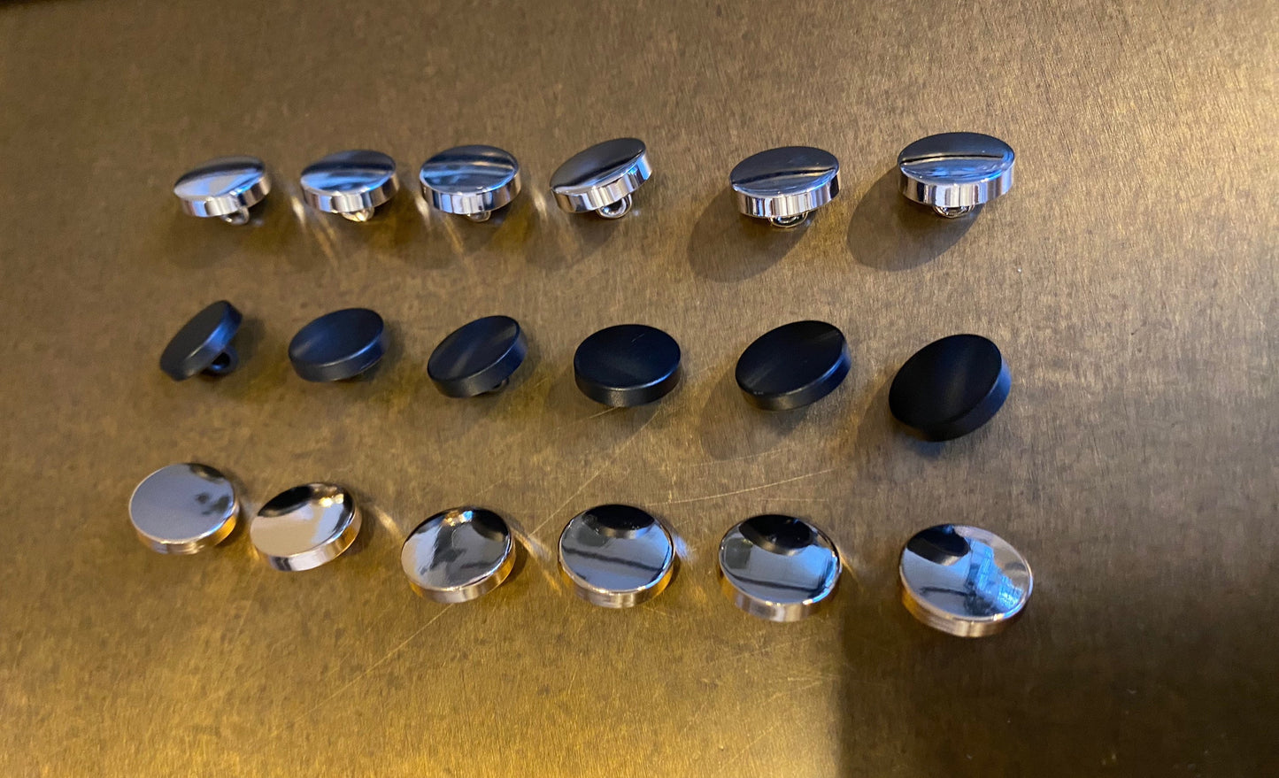 Solid Metal Buttons, Silver, Gold, Matte Black (6pc, 11.5mm)