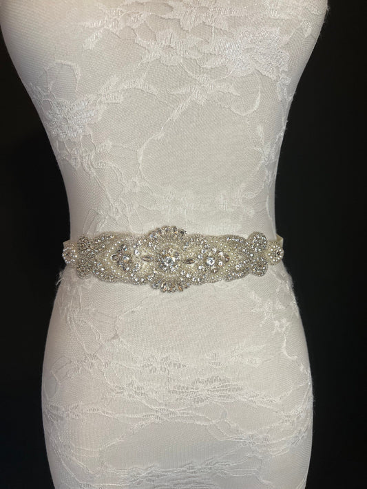 Wedding Belt, Bridal Belt, Sash Belt, Crystal Rhinestone, Cream Ribbon