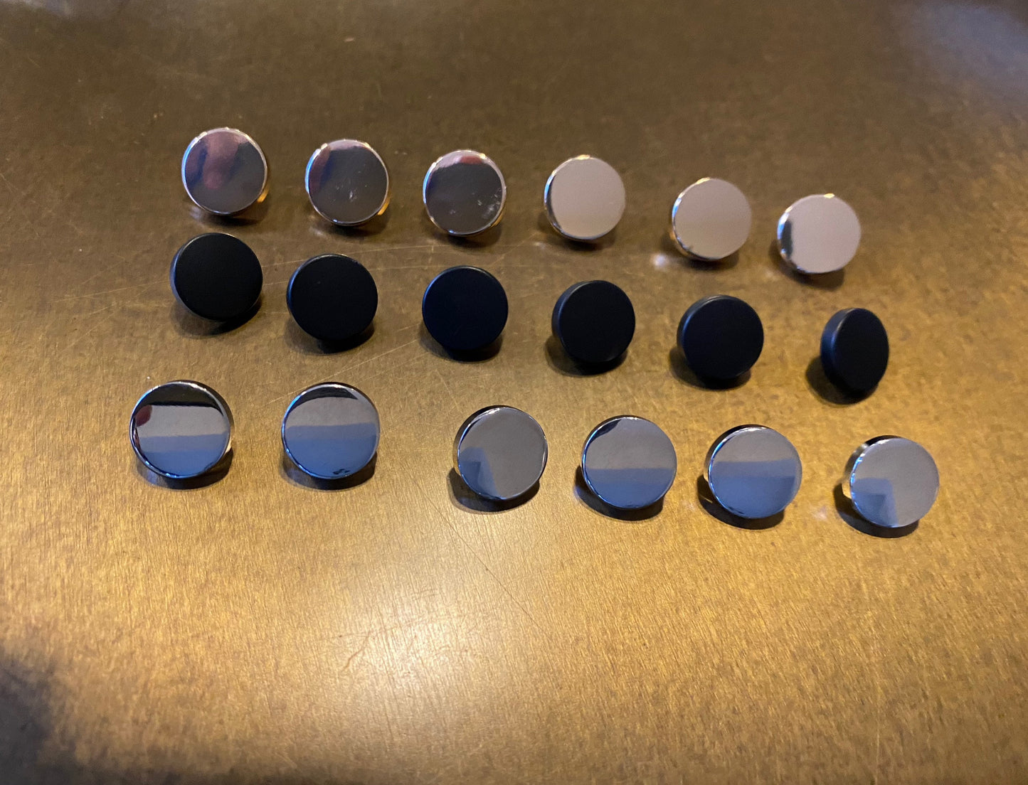 Solid Metal Buttons, Silver, Gold, Matte Black (6pc, 11.5mm)