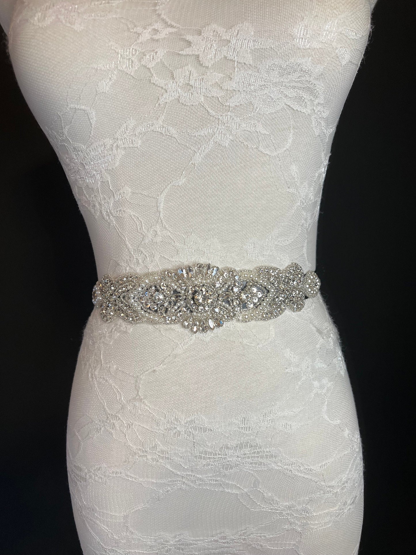 Dazzling Crystal Rhinestone Bridal Belt, Black Ribbon Sash