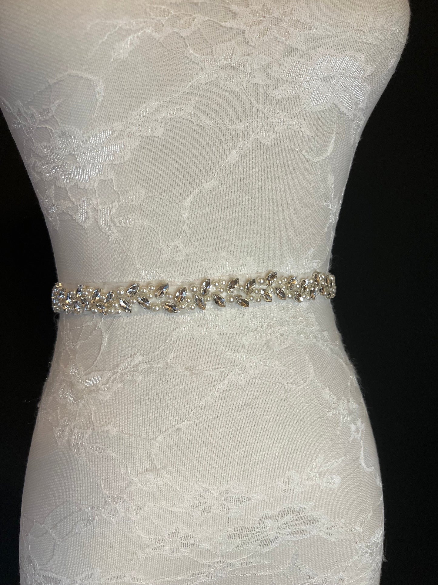 Crystal Pearl Rhinestone Wedding Belt, Silver Bridal Sash