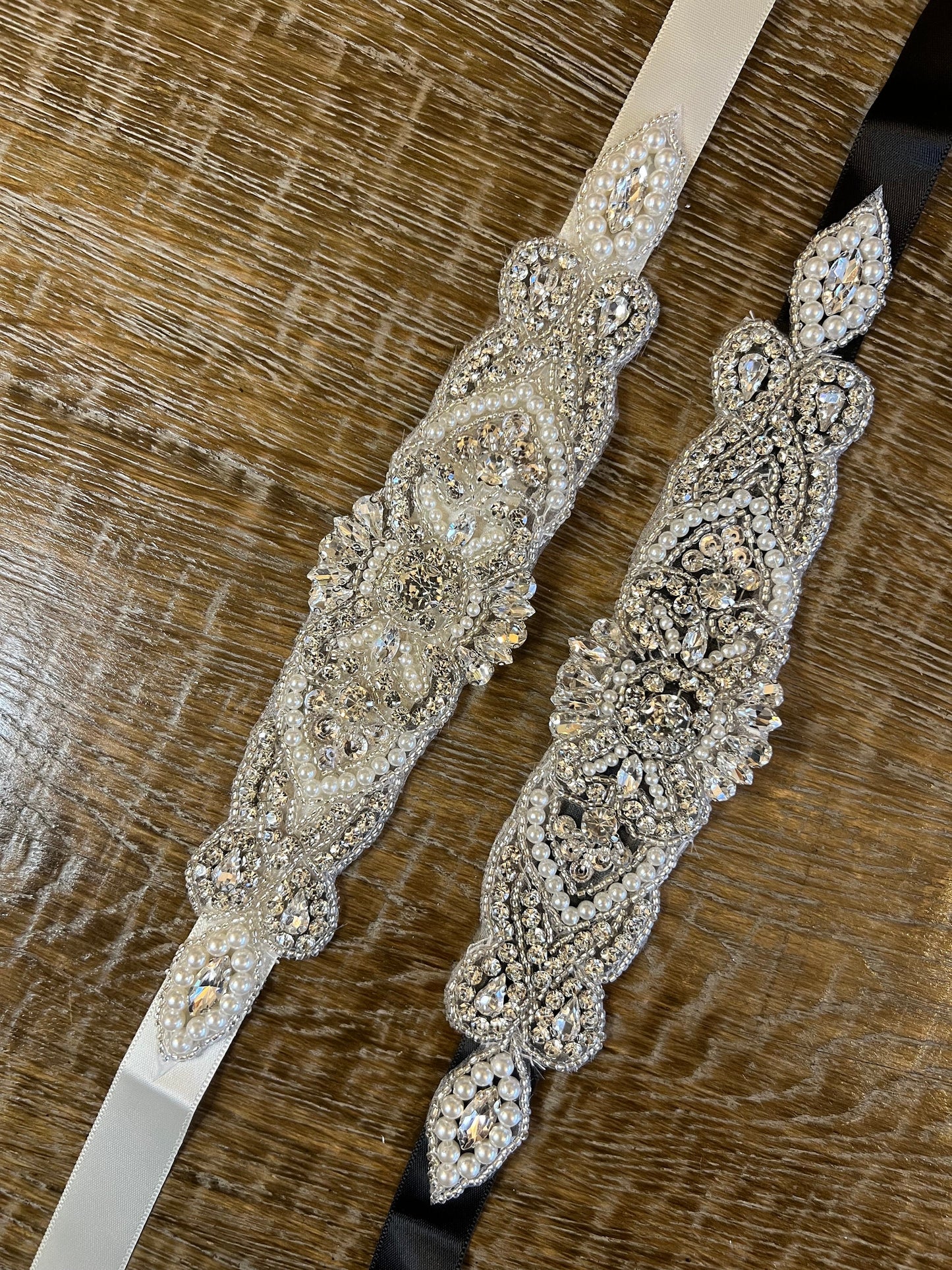 Dazzling Crystal Rhinestone Bridal Belt, Black Ribbon Sash