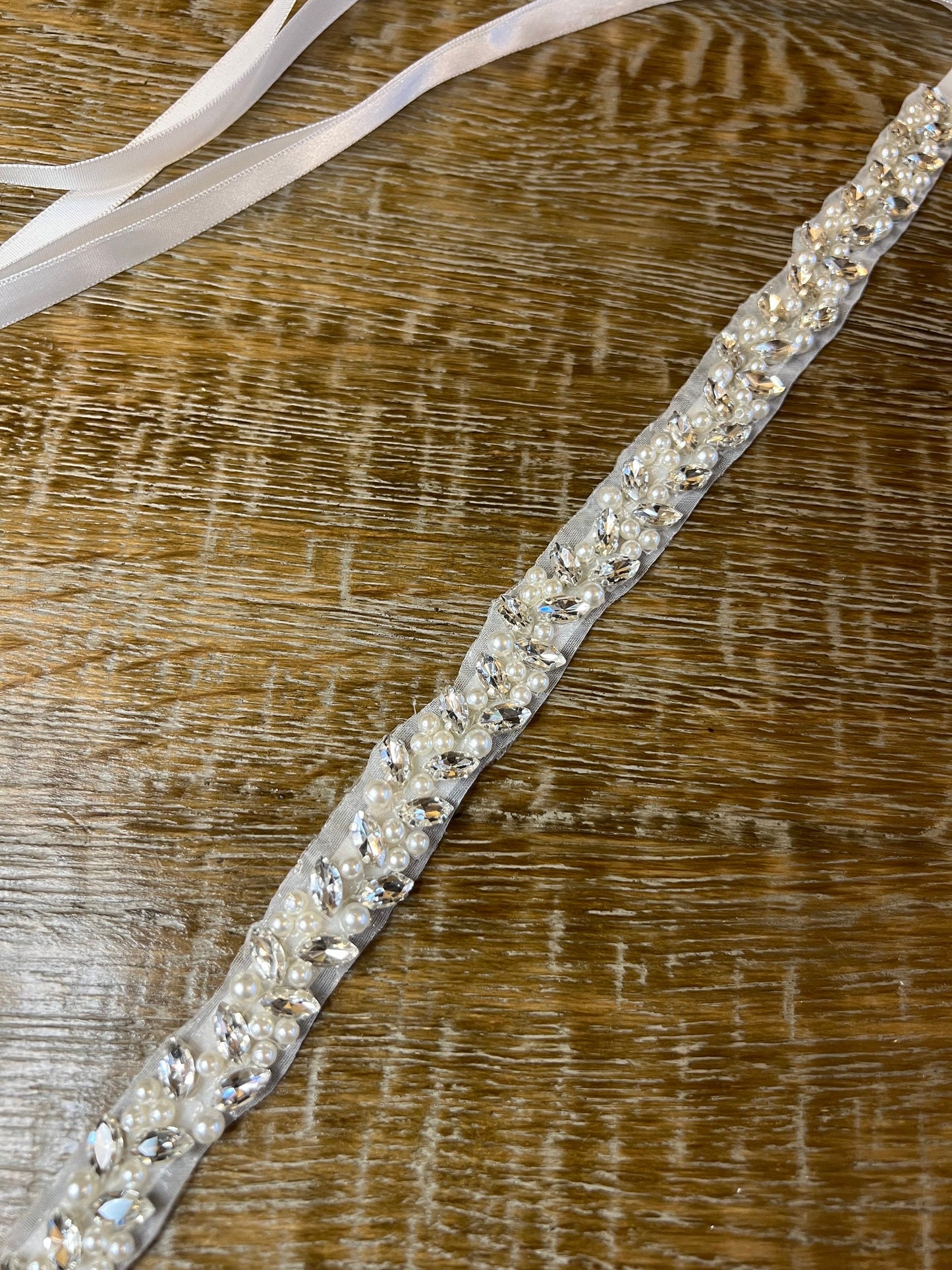 Crystal Pearl Rhinestone Wedding Belt, Silver Bridal Sash