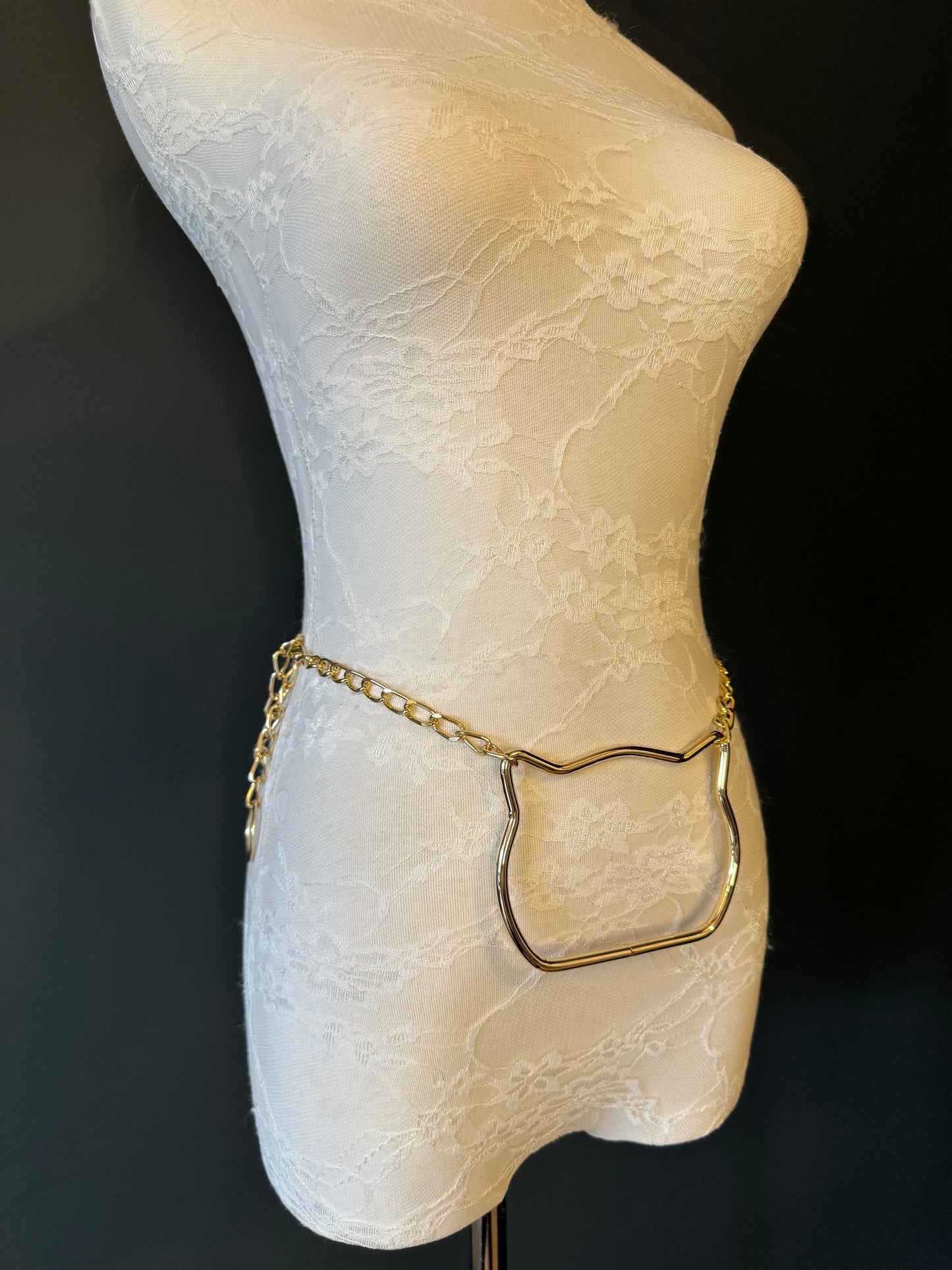 X-Long Belt, Metal Cat Shaped Chain Belt, Gold Chain Belt, Cat Suit Belt, Beads, Fashion Belt, Gift, Quality Belt, Costume Accessory