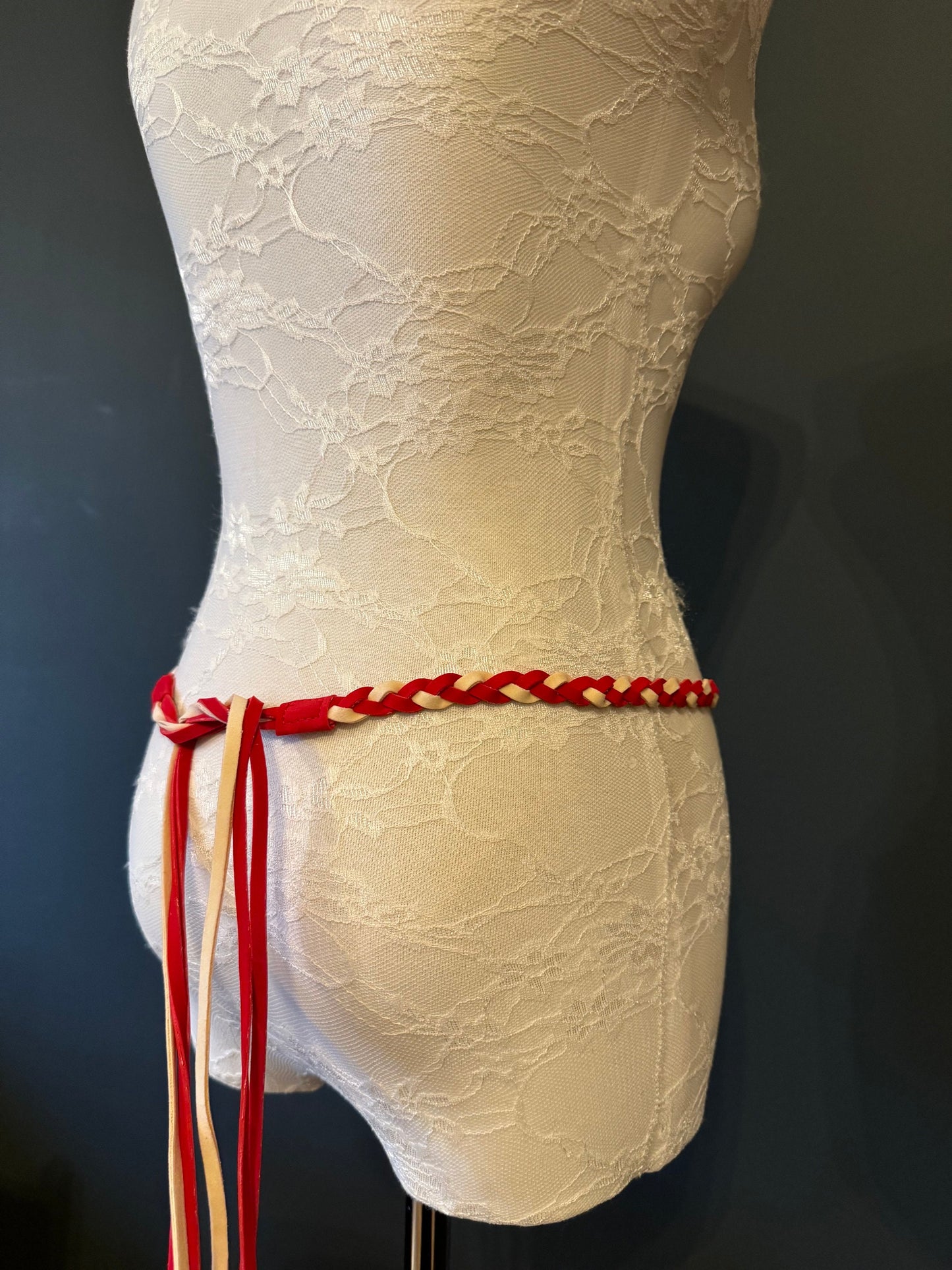 Tie Up Belt, Red and Cream, FAN Design