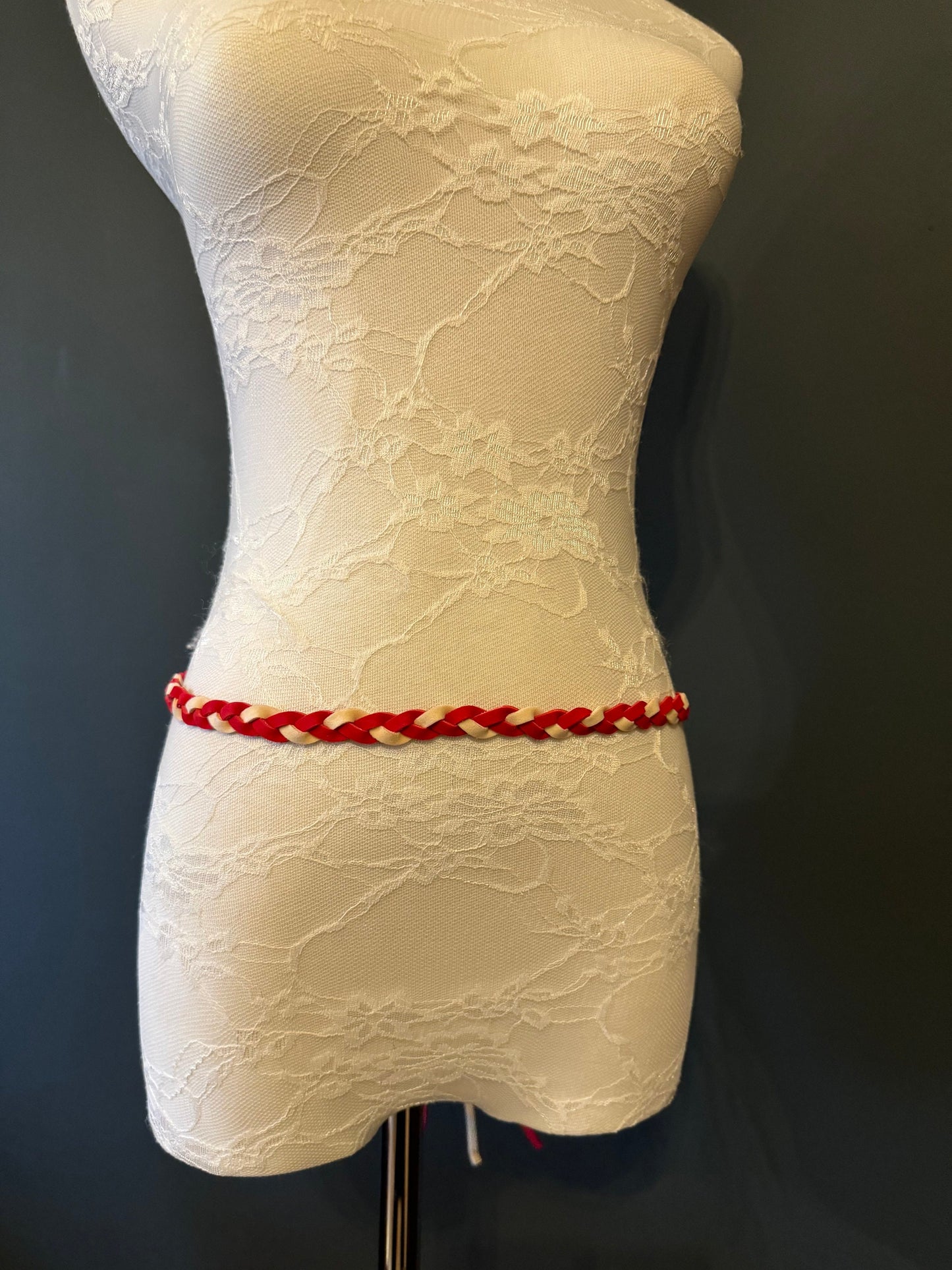 Tie Up Belt, Red and Cream, FAN Design