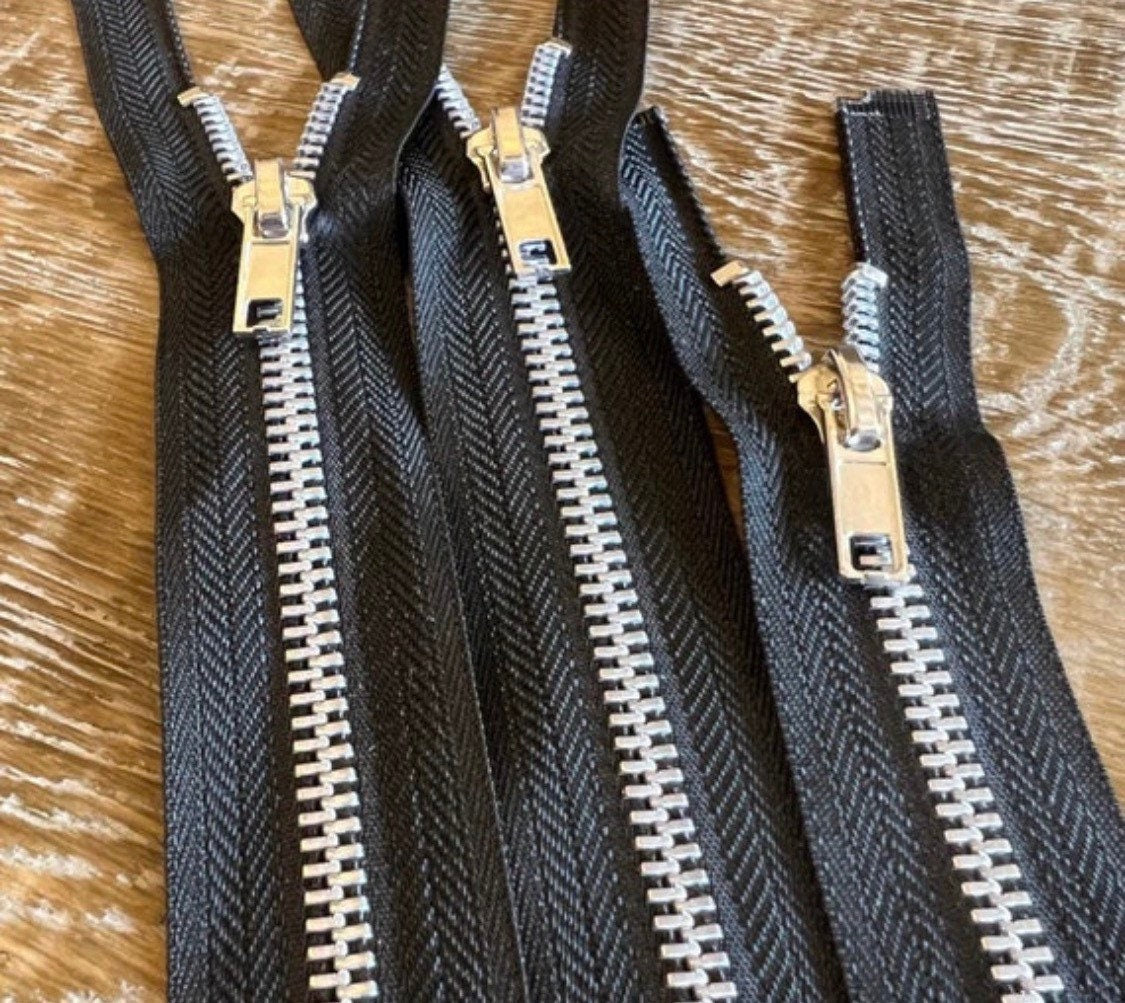 No. 5 Closed End Zips, Silver Metal Teeth, Black or Ivory Tape, 4" - 30"
