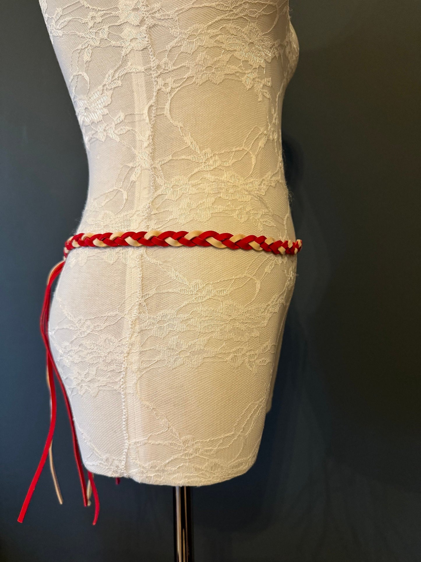 Tie Up Belt, Red and Cream, FAN Design