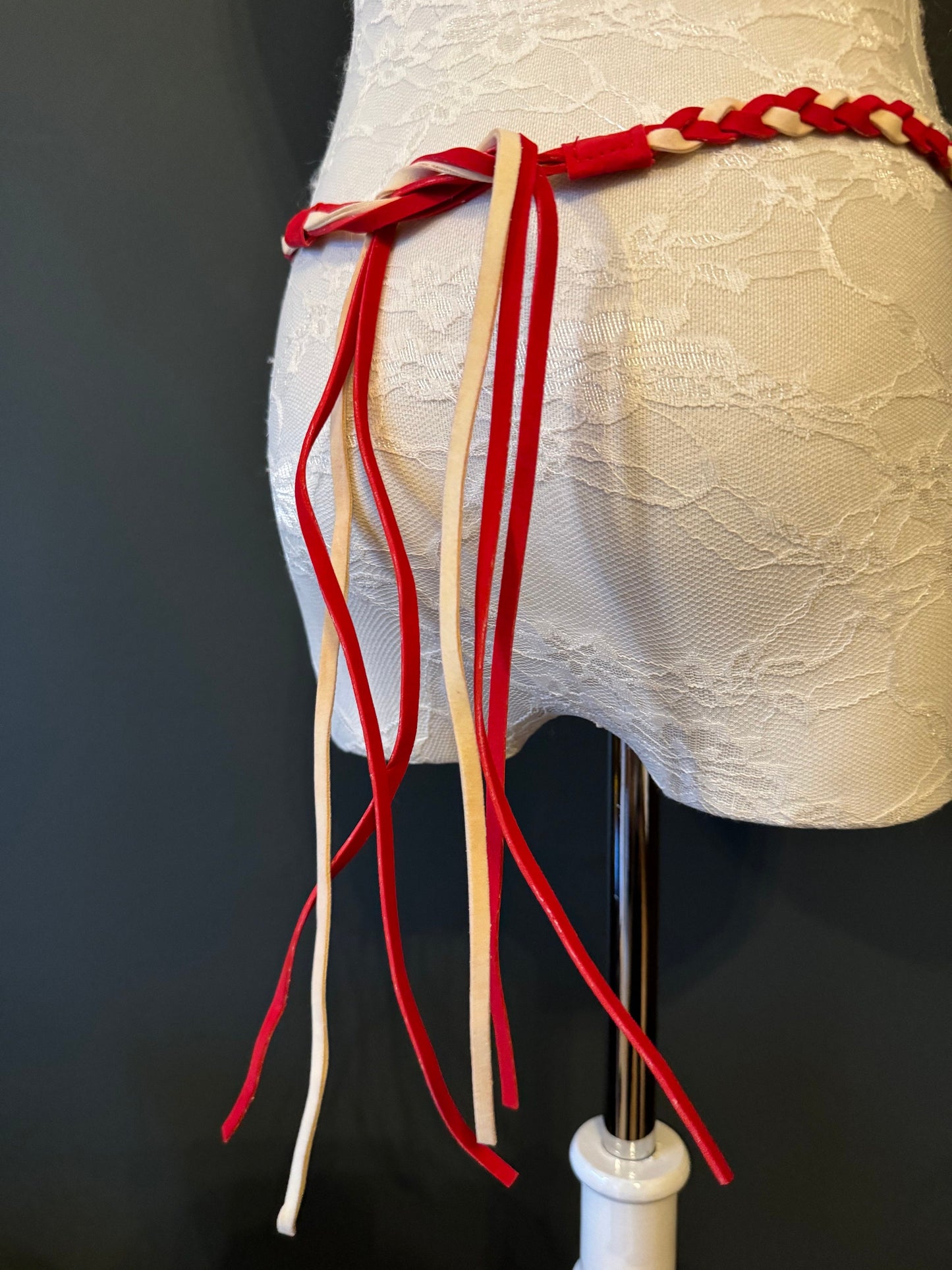 Tie Up Belt, Red and Cream, FAN Design