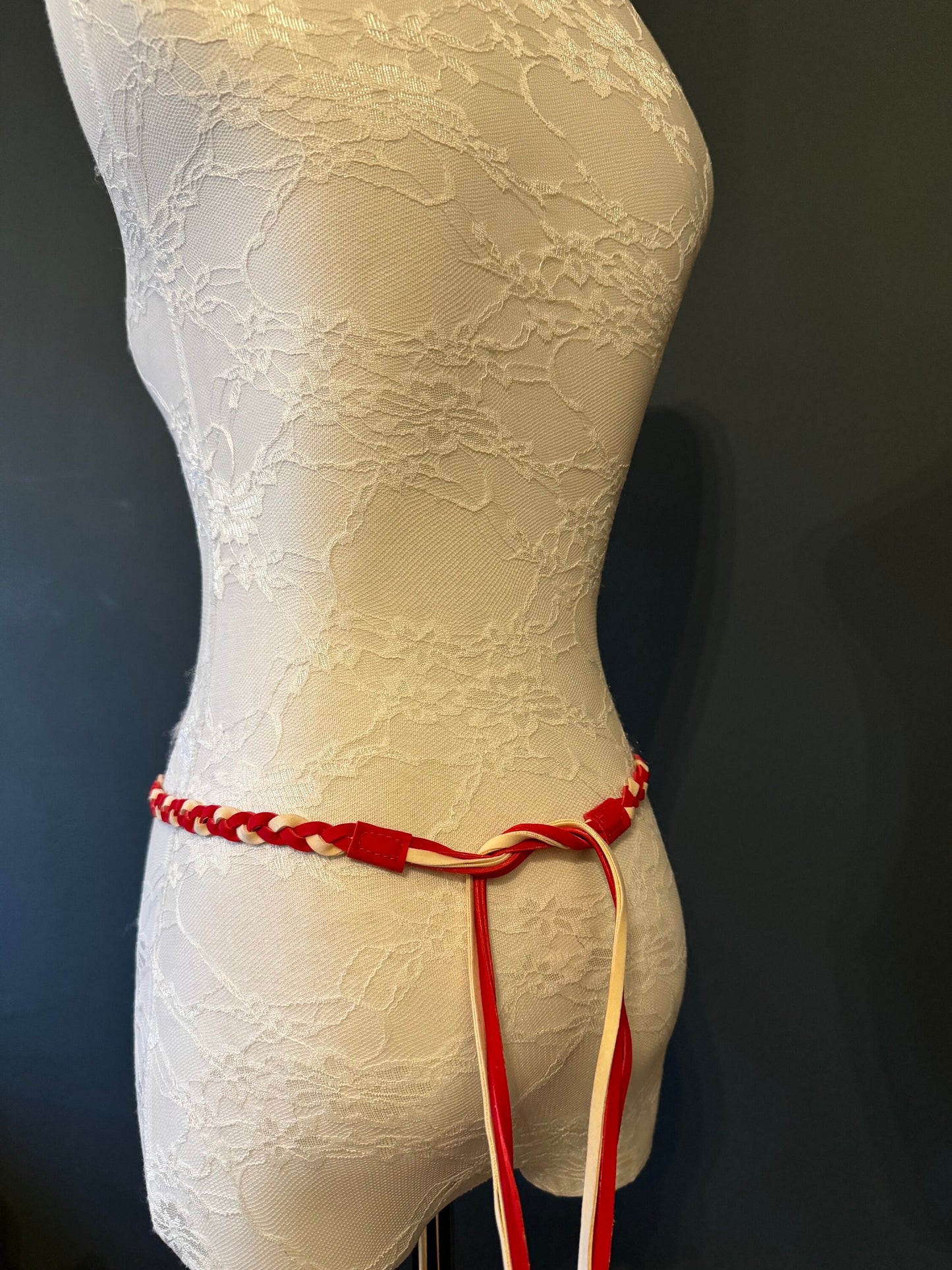 Tie Up Belt, Red and Cream, FAN Design