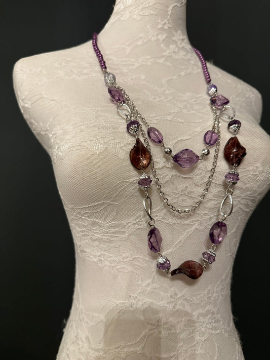 Beaded Necklace Purple, Lilac Beaded Necklace, Vintage Look, Jewellery, Body Jewellery, Statement Neckpiece