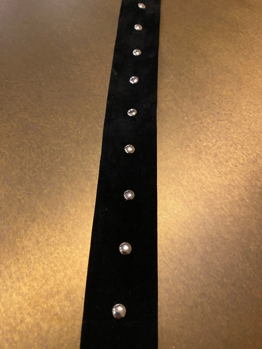 Velvet Studded Tape, 3cm Wide Velvet with Silver Studs, Black, Silver, Trimming