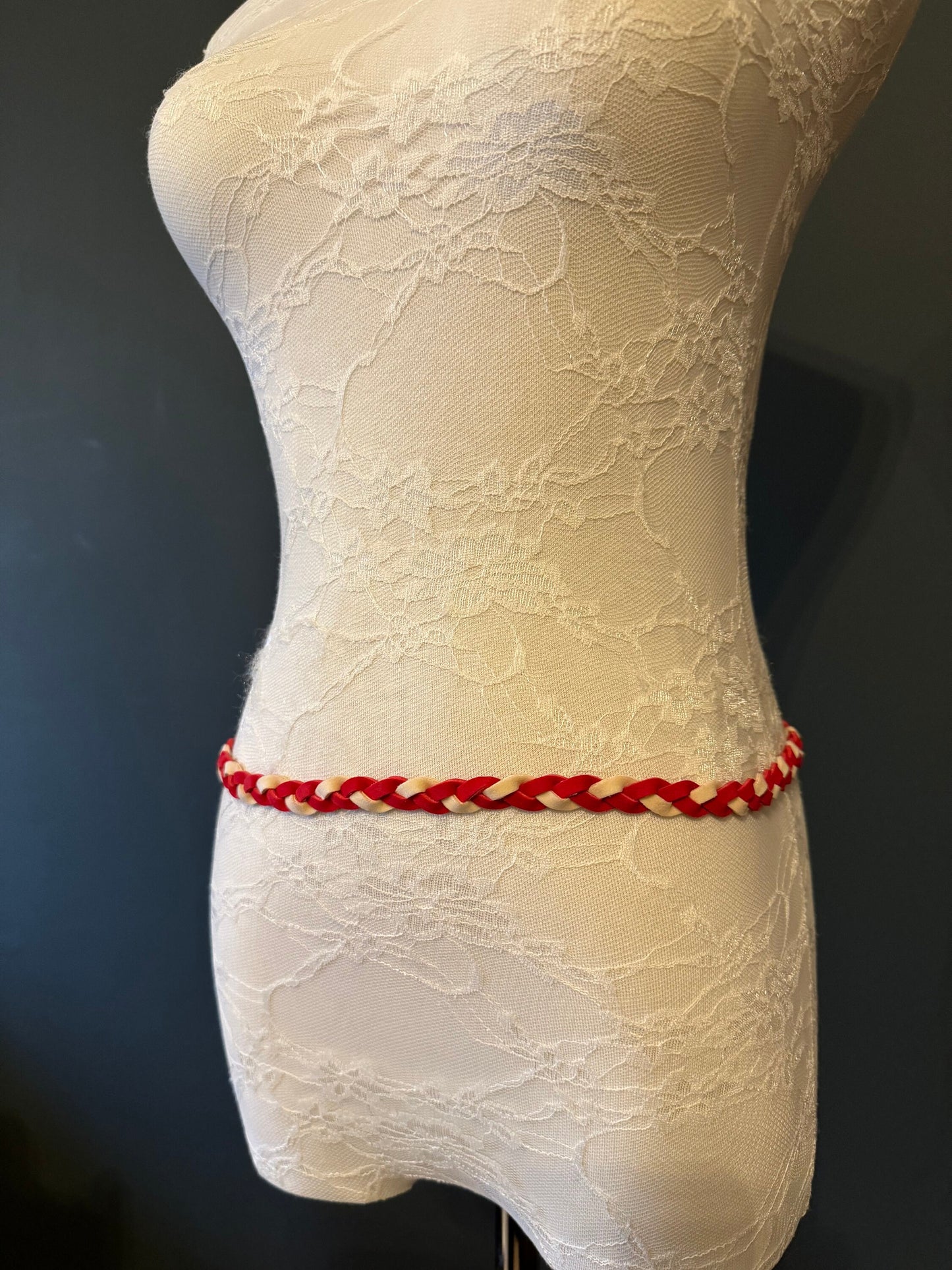Tie Up Belt, Red and Cream, FAN Design