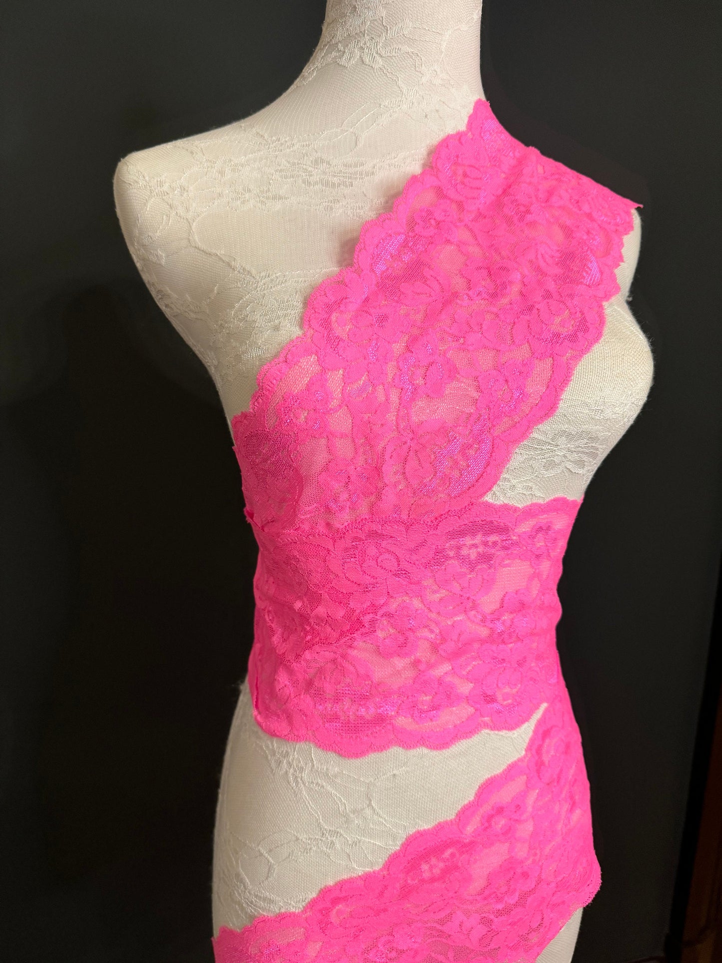 Neon Pink Stretch Lace, 5.5" Wide, Lingerie, Crafts