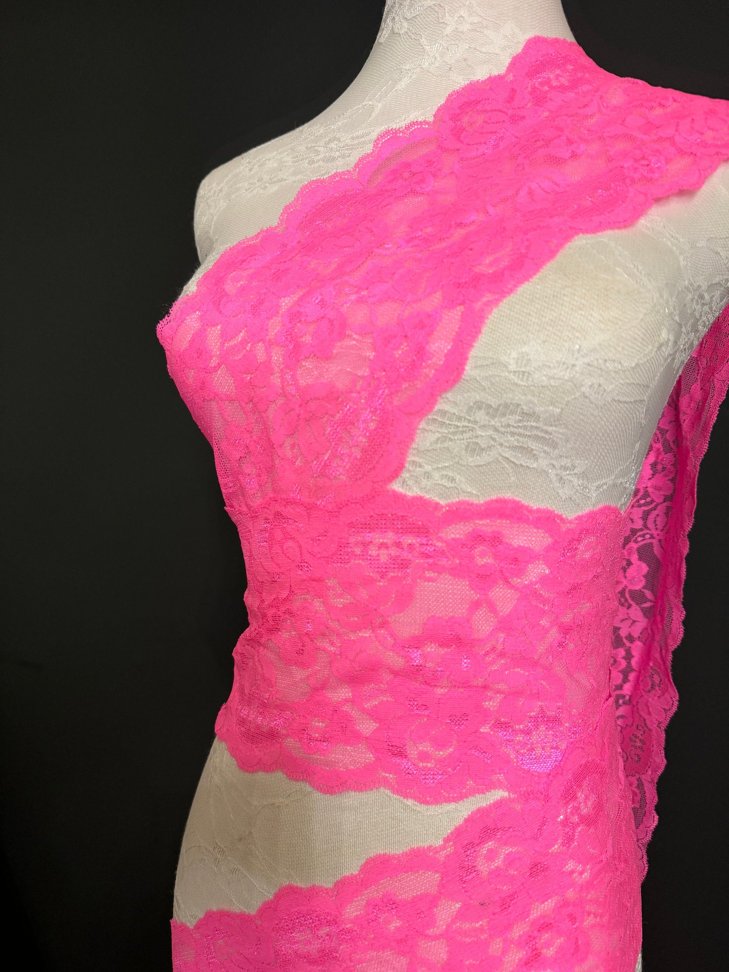 Neon Pink Stretch Lace, 5.5" Wide, Lingerie, Crafts