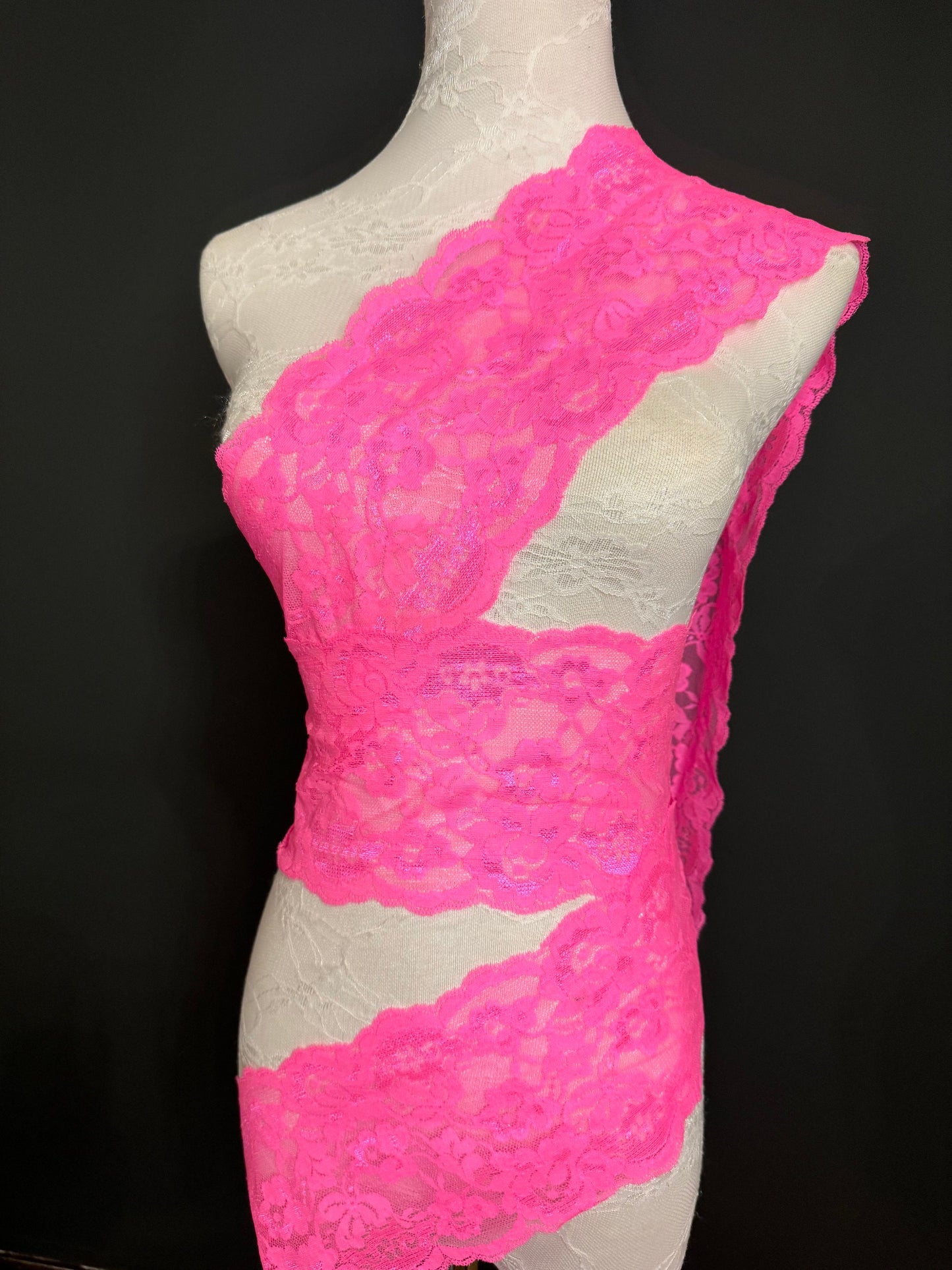 Neon Pink Stretch Lace, 5.5" Wide, Lingerie, Crafts