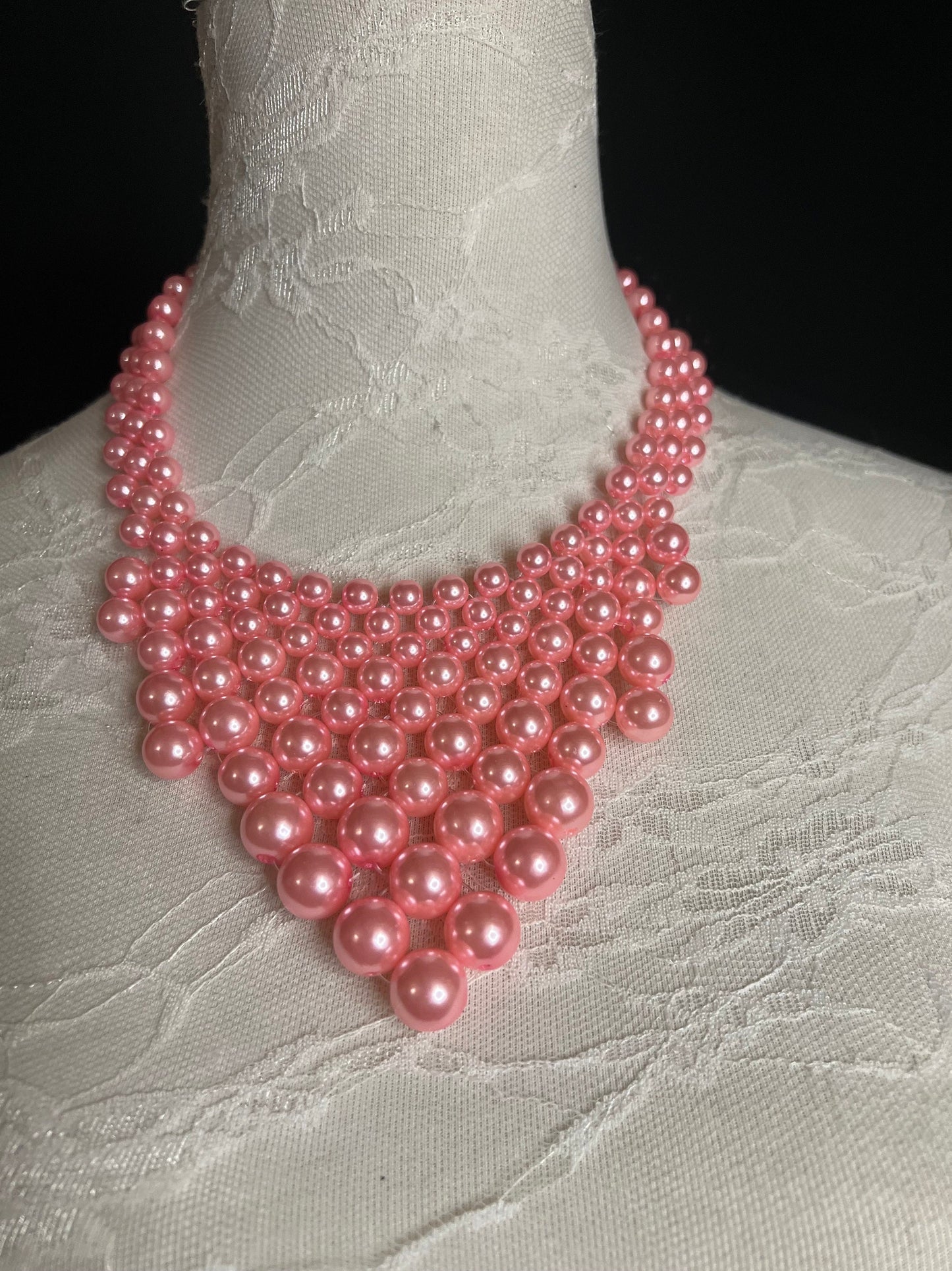 Handmade Pink Pearl Beaded Necklace and Earring Set