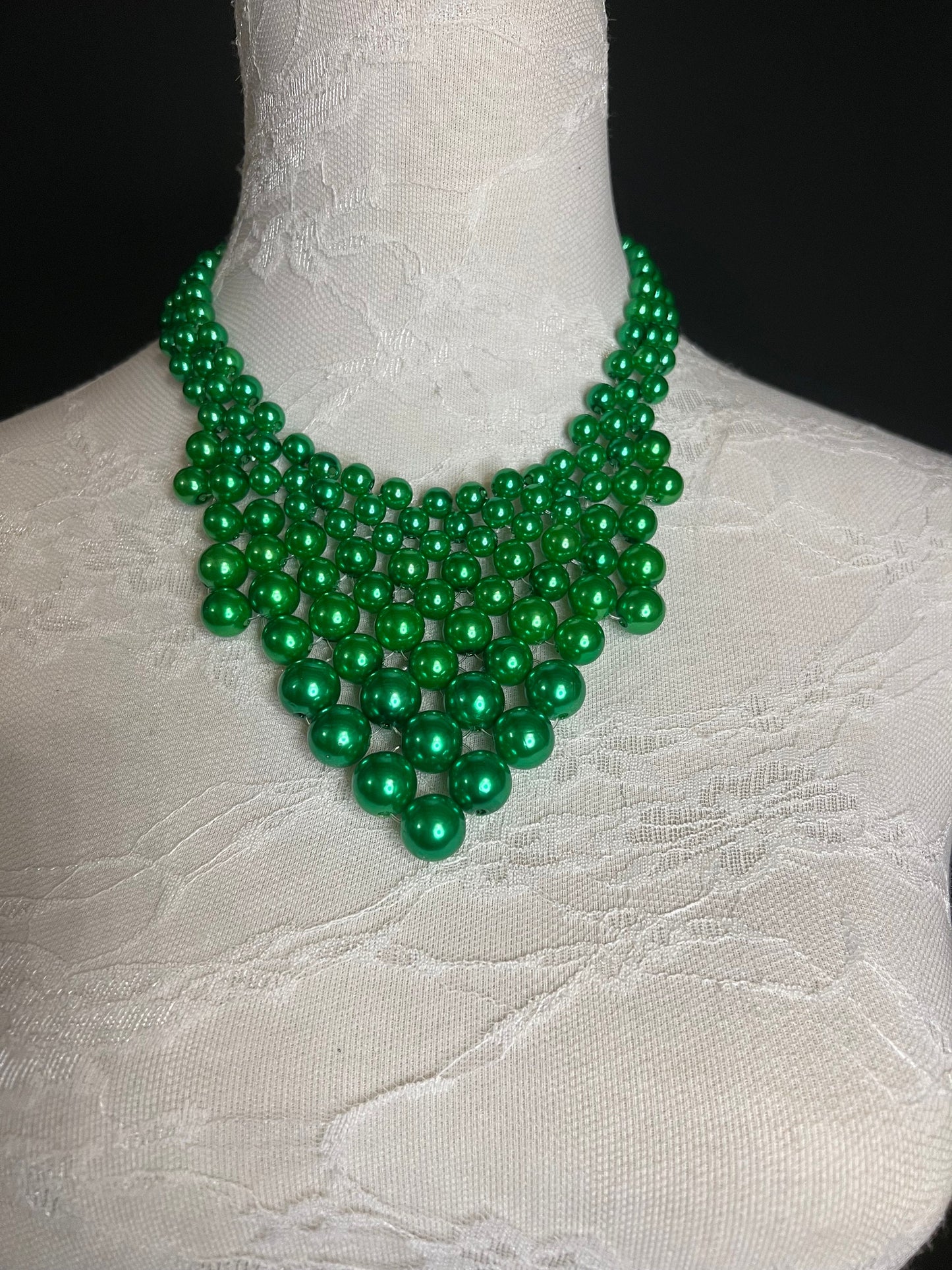 Handmade Green Pearl Beaded Necklace and Earring Set