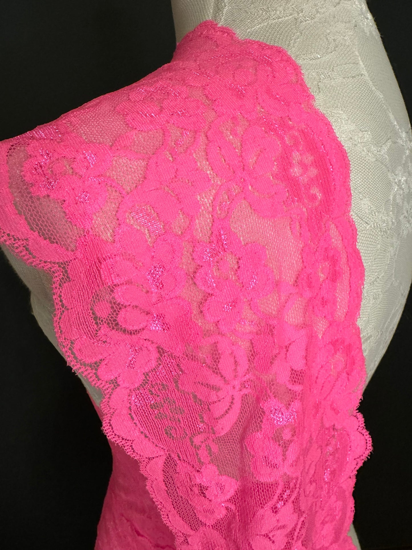 Neon Pink Stretch Lace, 5.5" Wide, Lingerie, Crafts