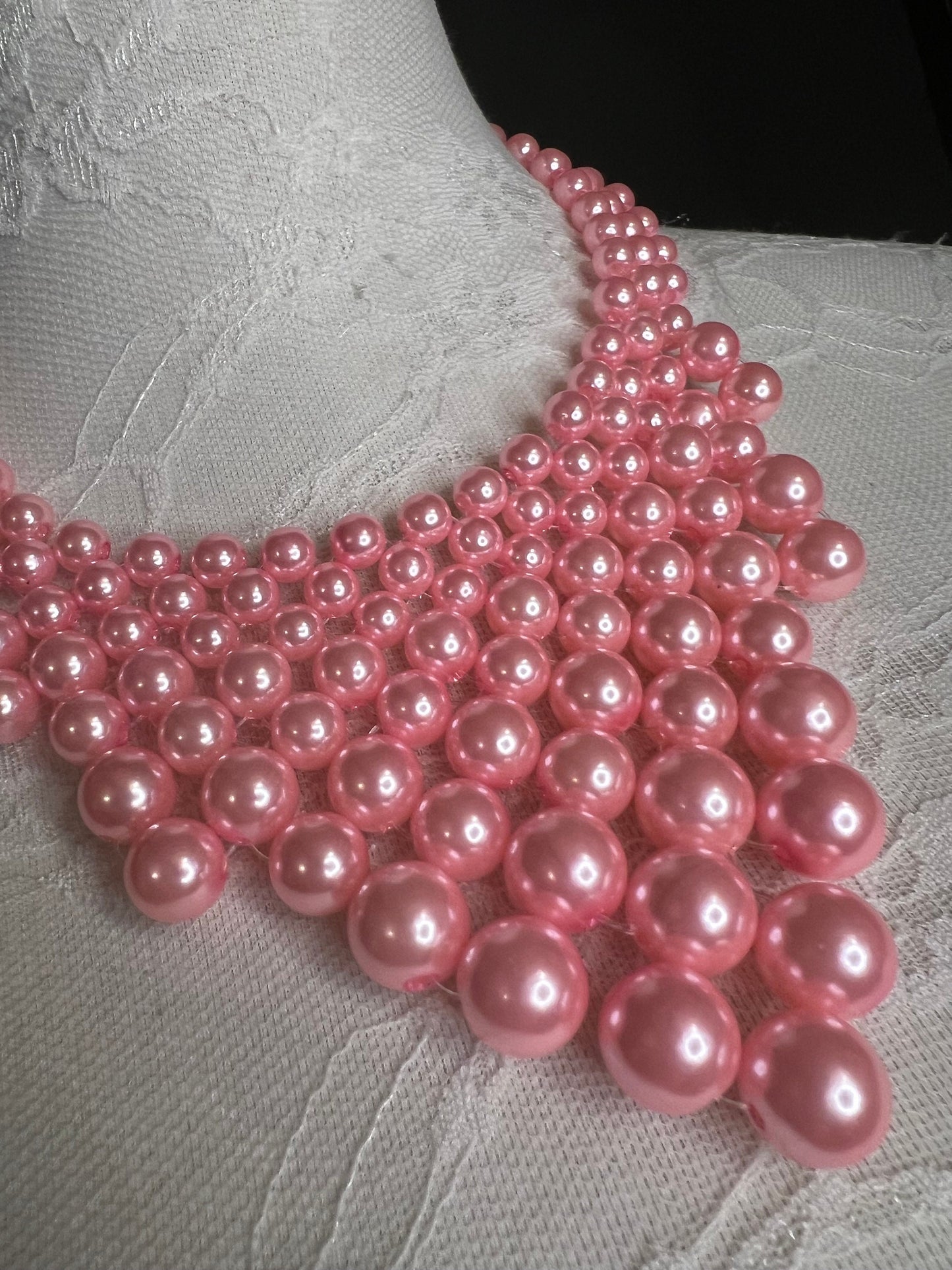 Handmade Pink Pearl Beaded Necklace and Earring Set