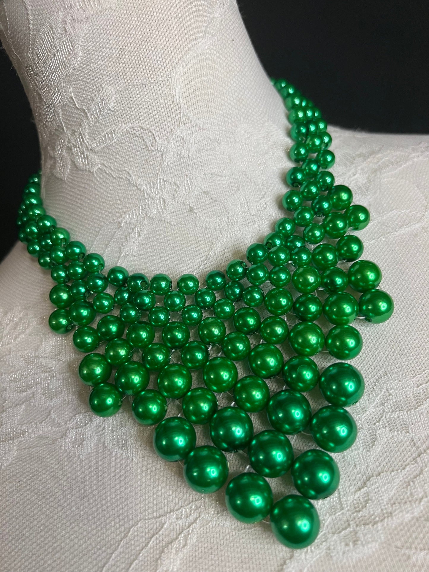 Handmade Green Pearl Beaded Necklace and Earring Set