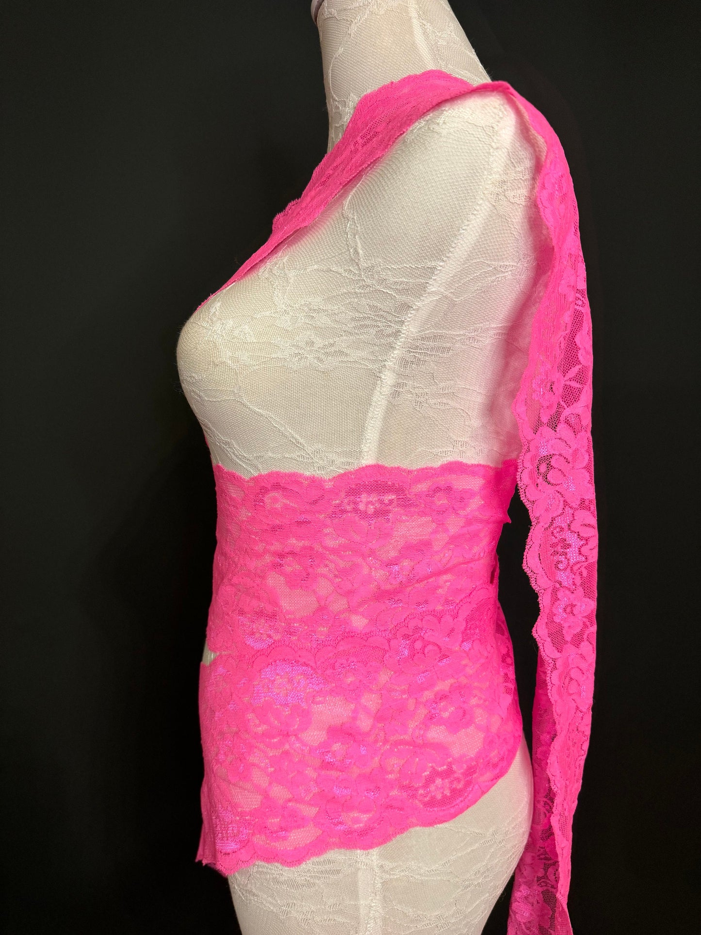 Neon Pink Stretch Lace, 5.5" Wide, Lingerie, Crafts