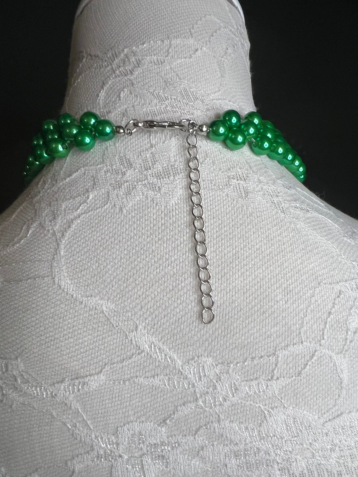 Handmade Green Pearl Beaded Necklace and Earring Set