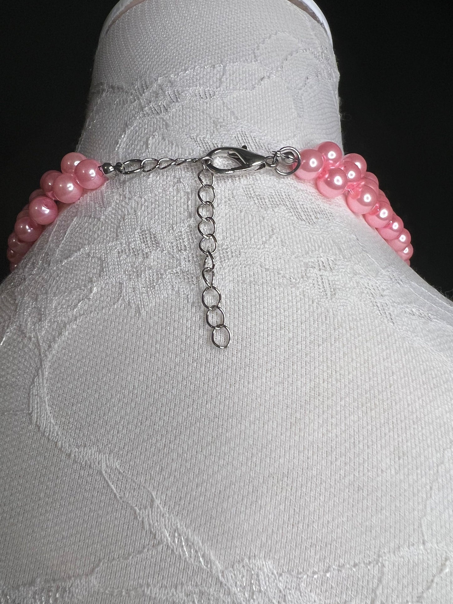 Handmade Pink Pearl Beaded Necklace and Earring Set