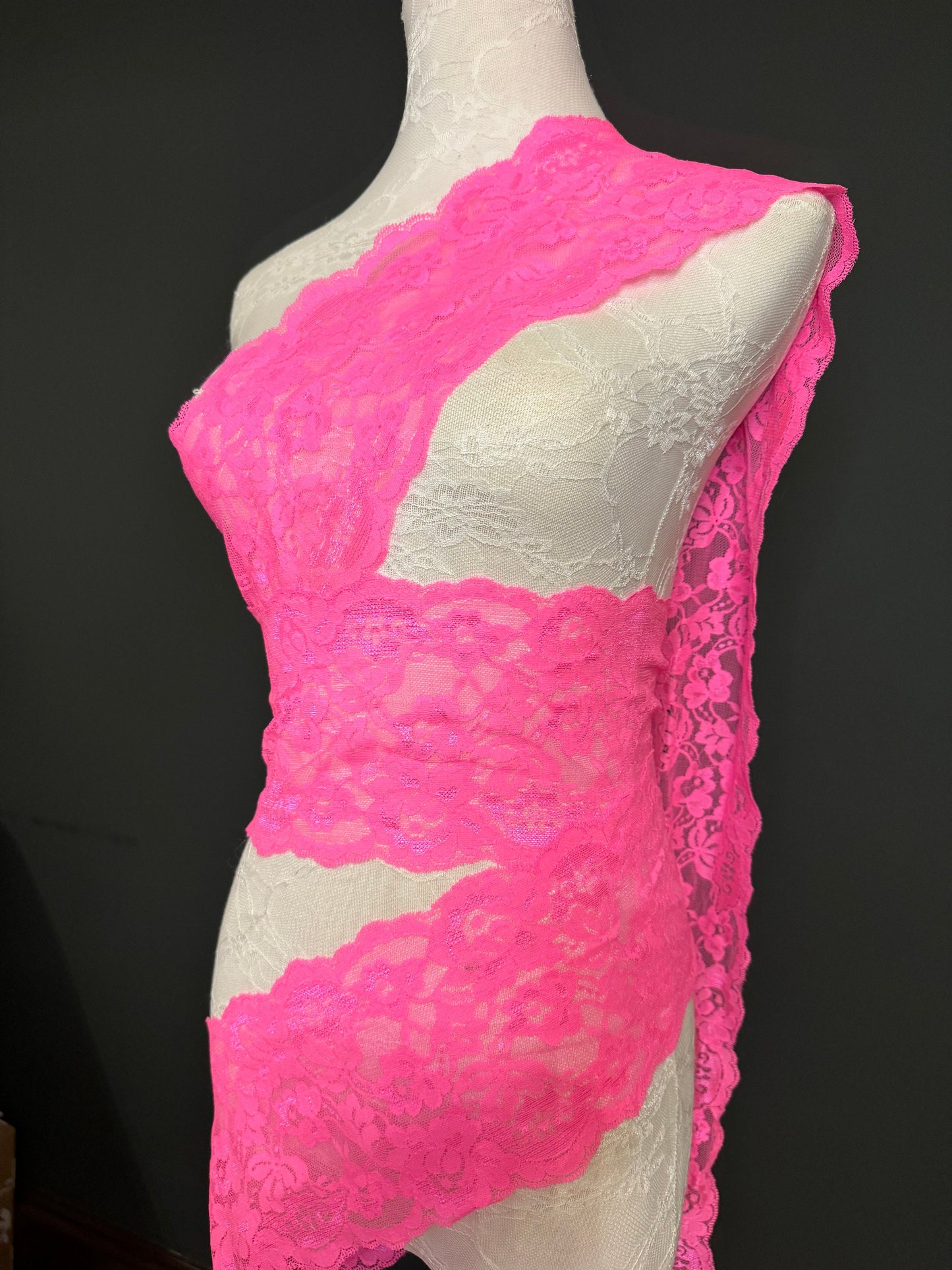 Neon Pink Stretch Lace, 5.5" Wide, Lingerie, Crafts