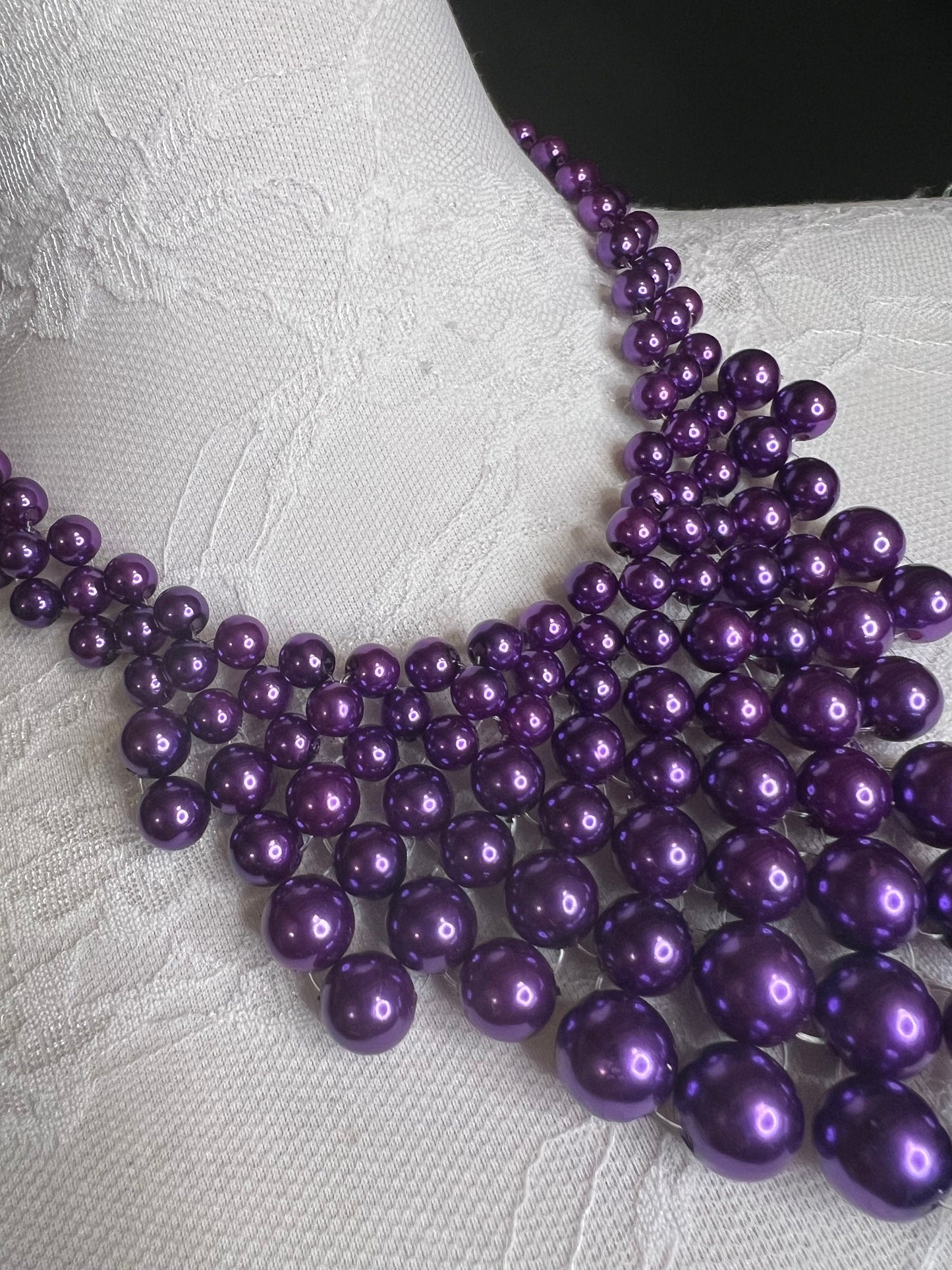 Handmade Purple Pearl Beaded Necklace and Earring Set