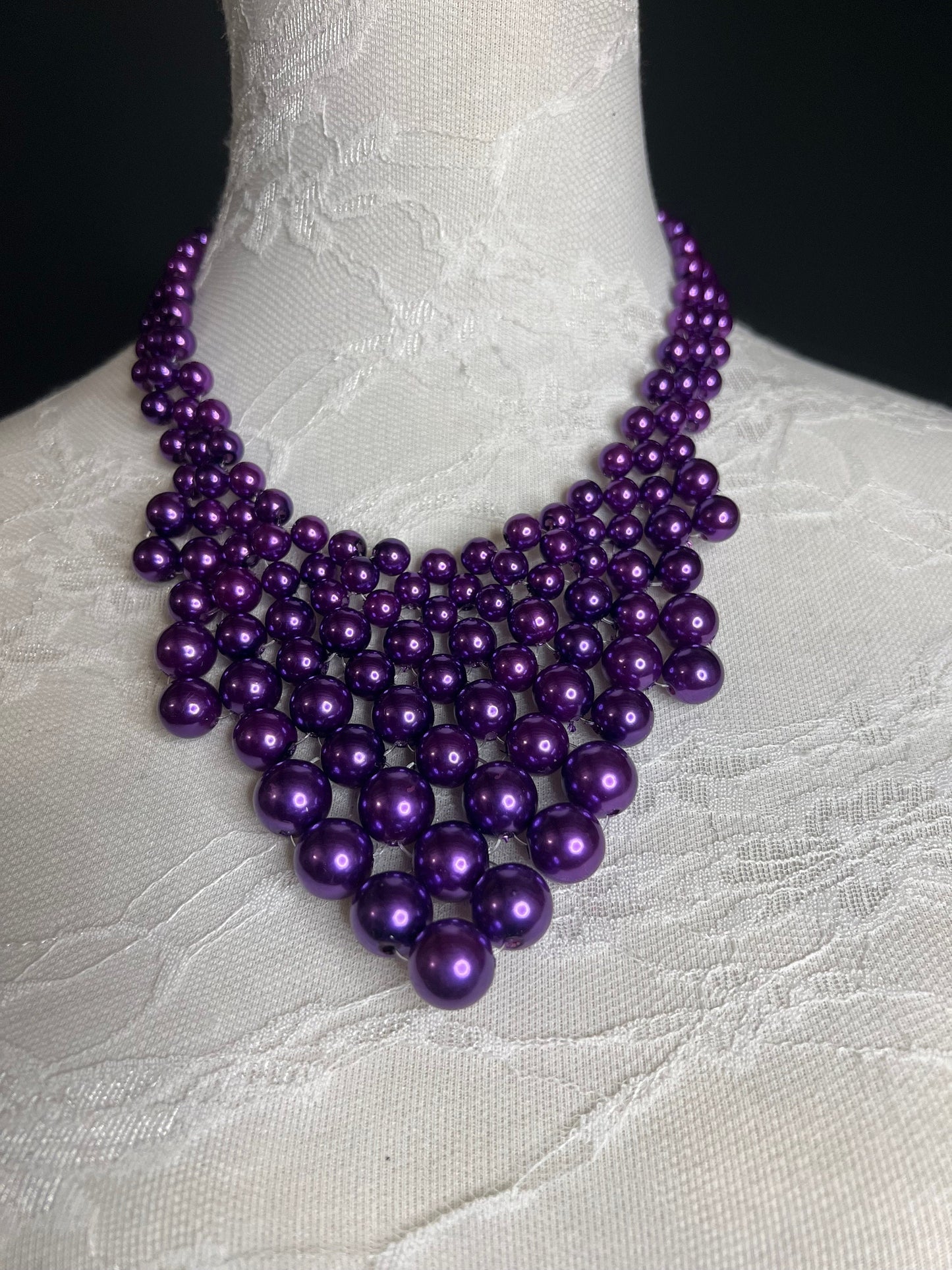 Handmade Purple Pearl Beaded Necklace and Earring Set