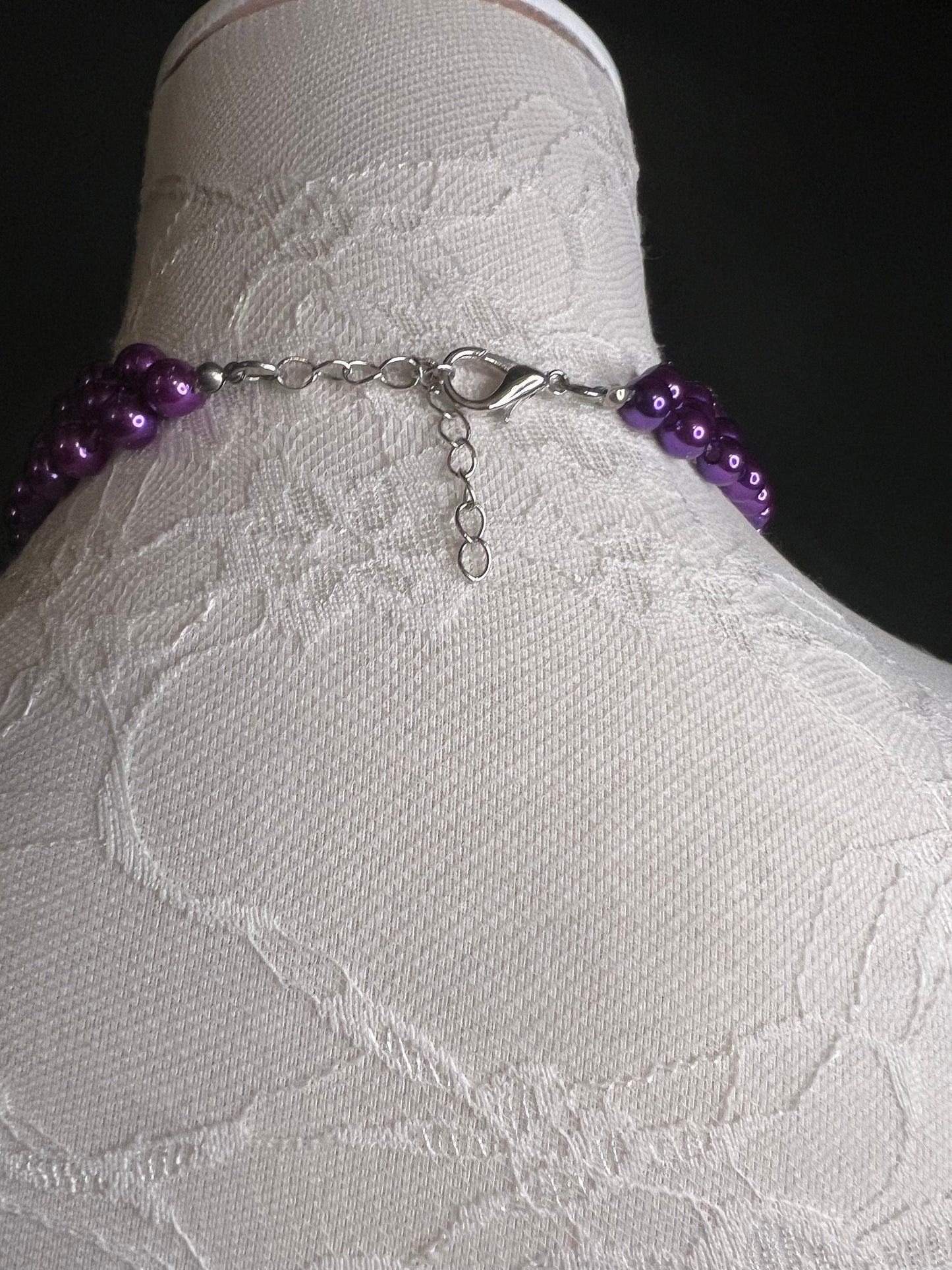 Handmade Purple Pearl Beaded Necklace and Earring Set