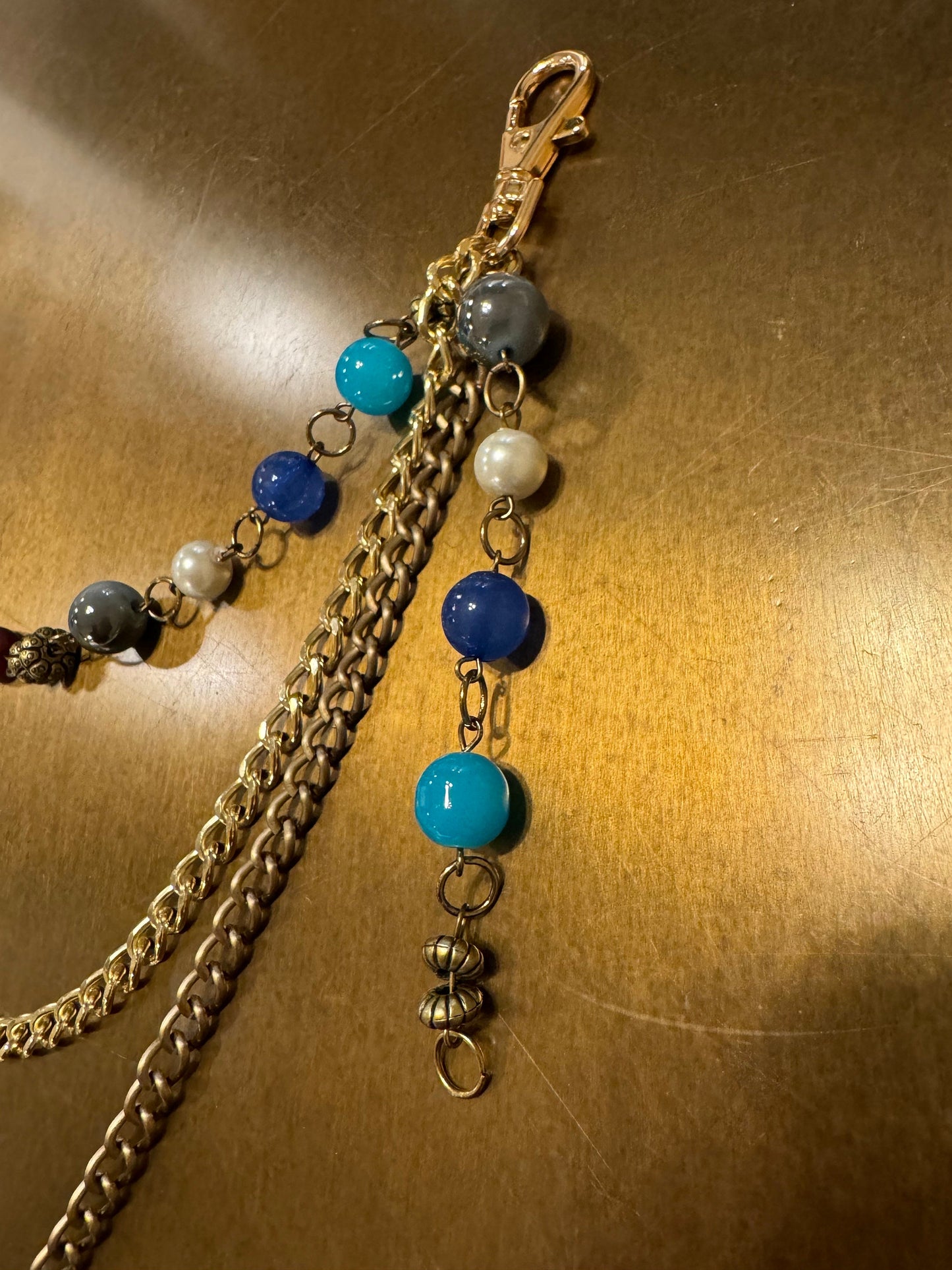 Layered Jeans Chains, 3 size selection, Turquoise, Pearl, Gold Beads