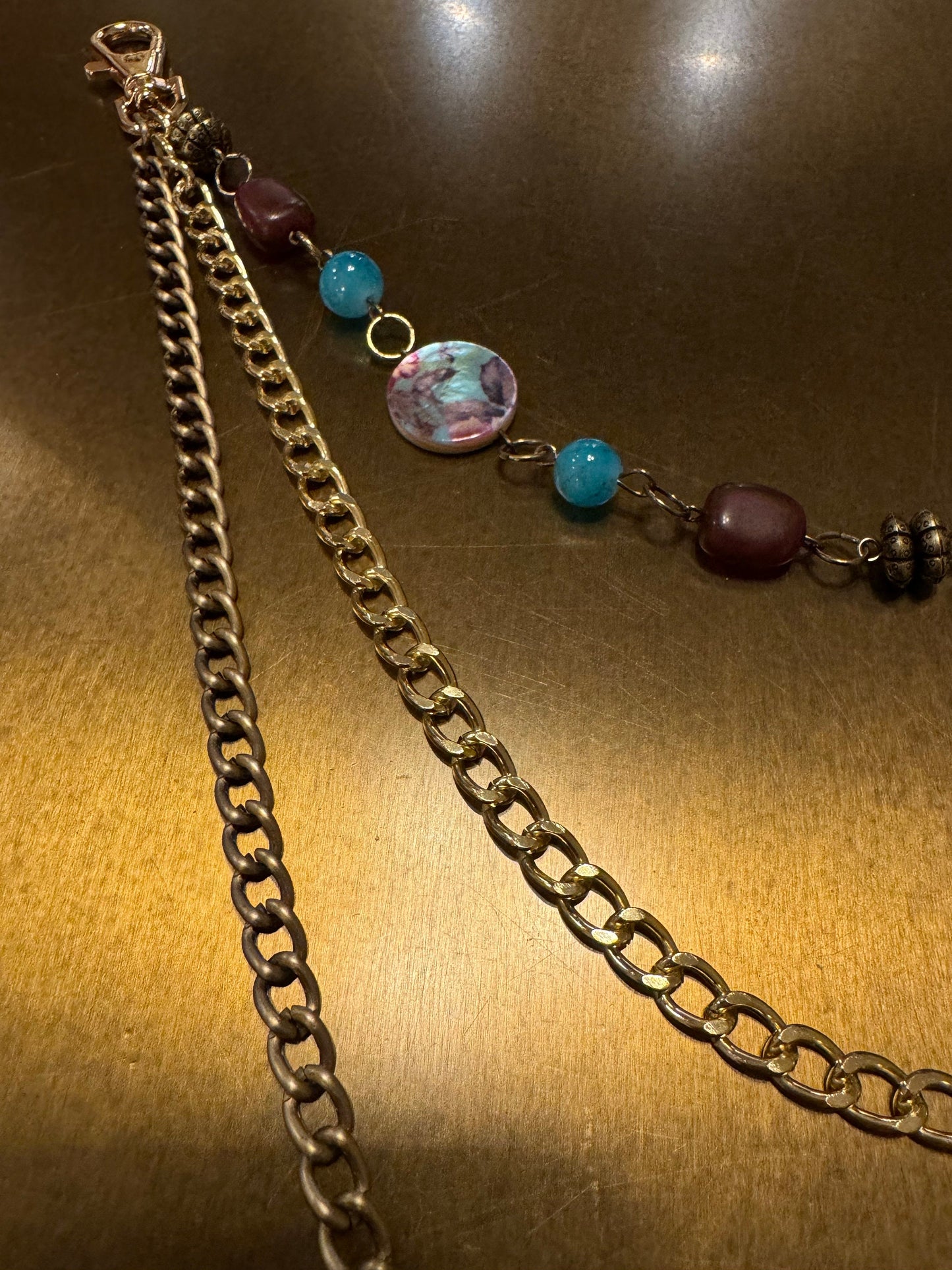 Layered Jeans Chains, 3 size selection, Turquoise, Pearl, Gold Beads