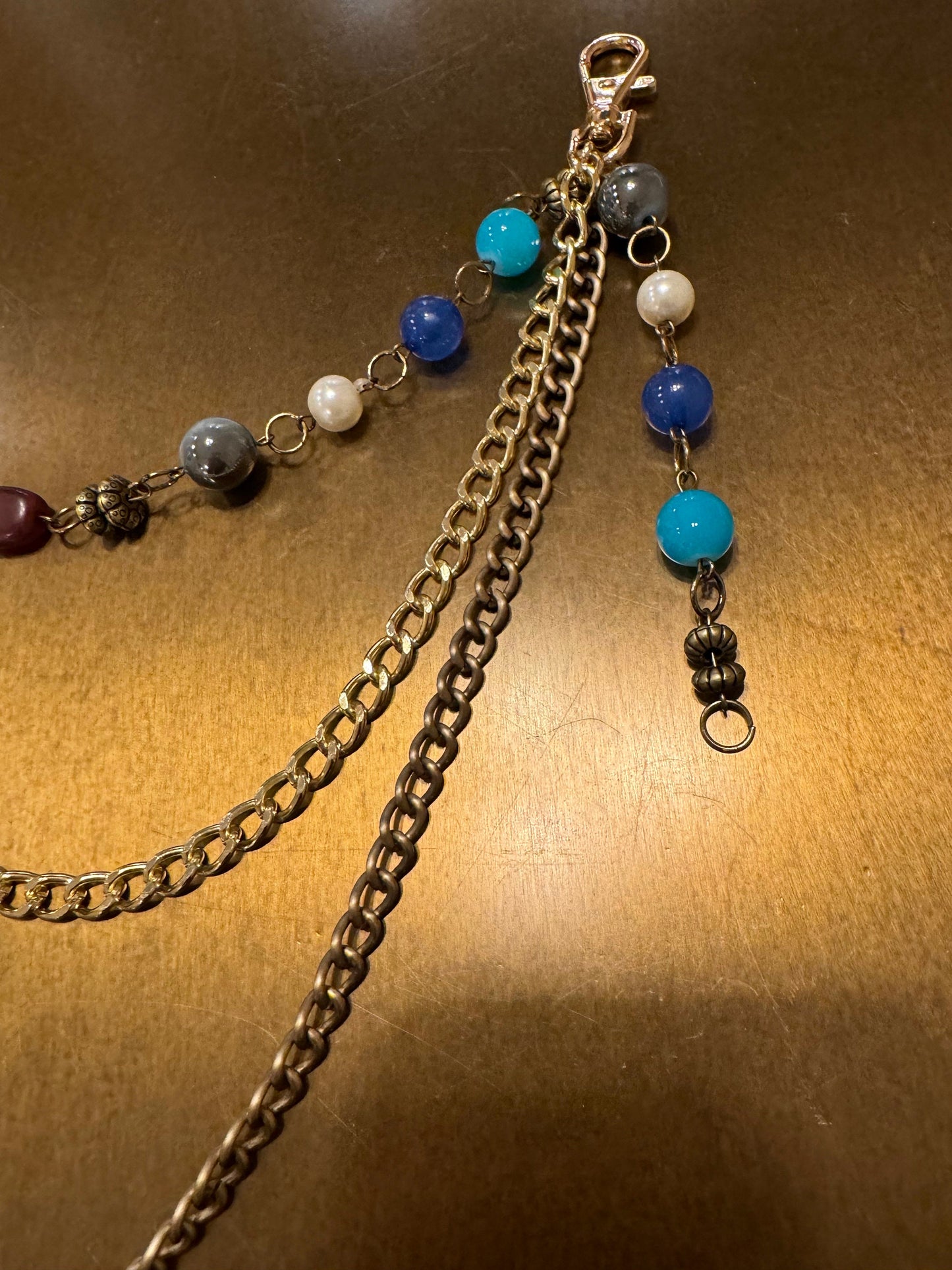 Layered Jeans Chains, 3 size selection, Turquoise, Pearl, Gold Beads